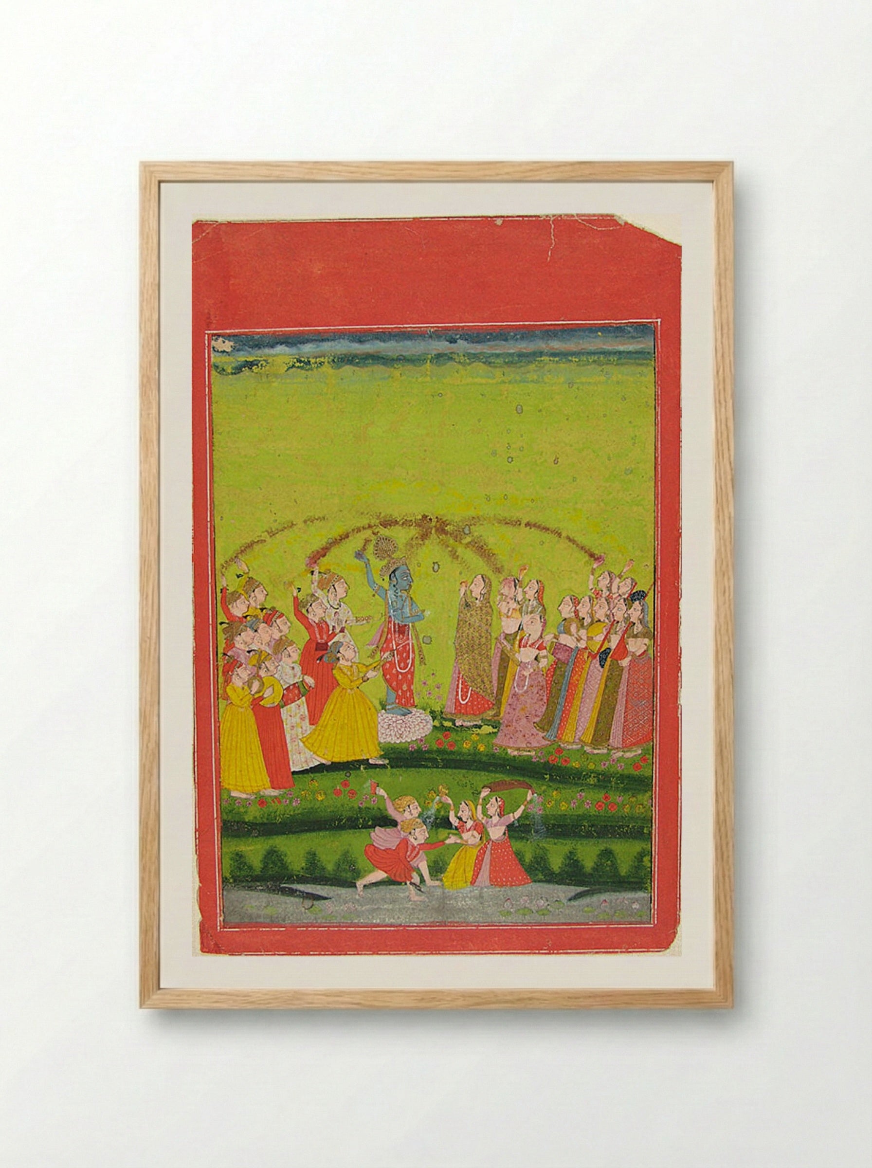 Radha and Krishna Celebrating Holi - Unknown Artist - Framed Print Wood