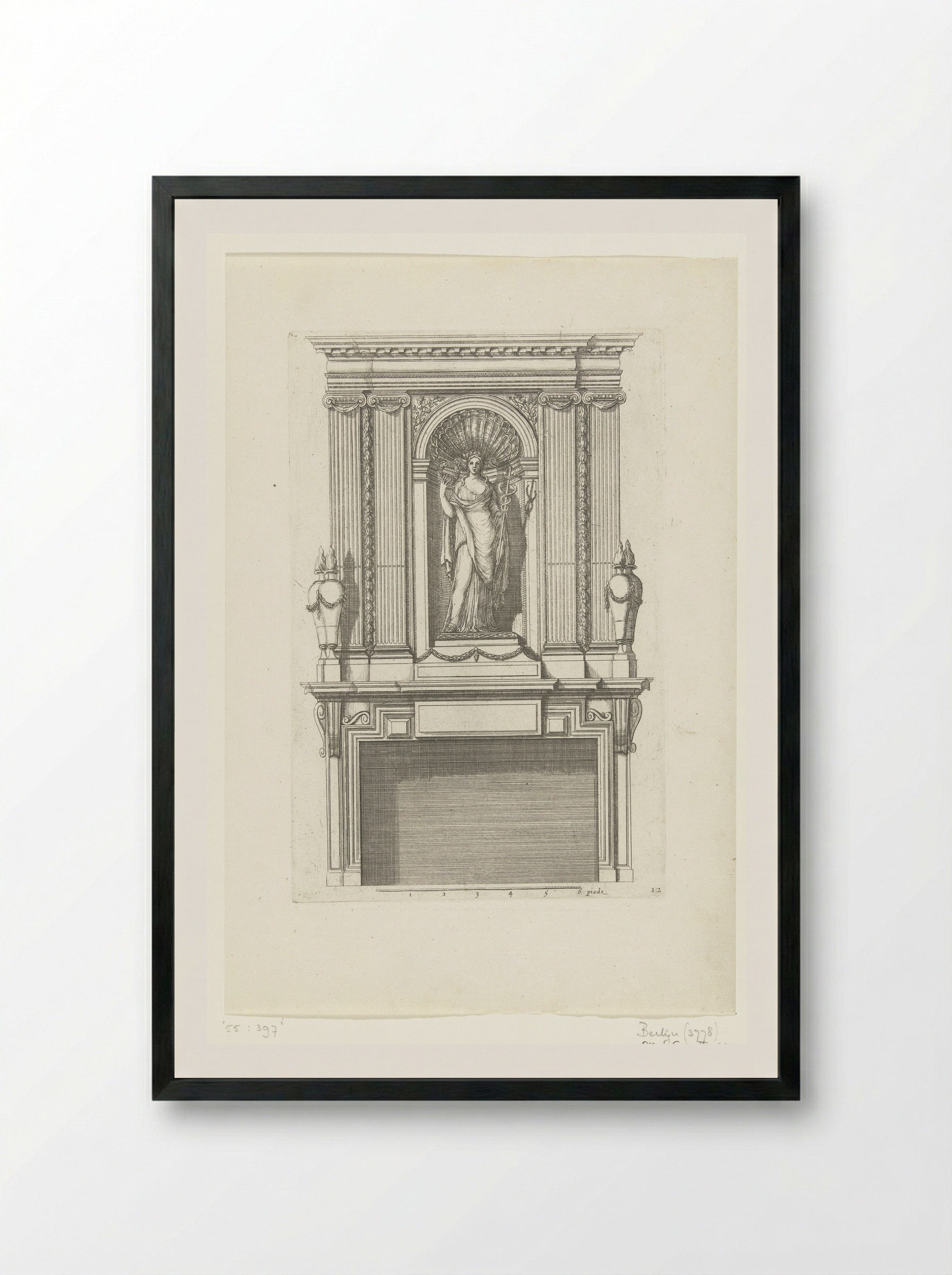 Untitled (Fireplace Design with Female Figure in a Niche) - Fine Art Print - Framed Print Black