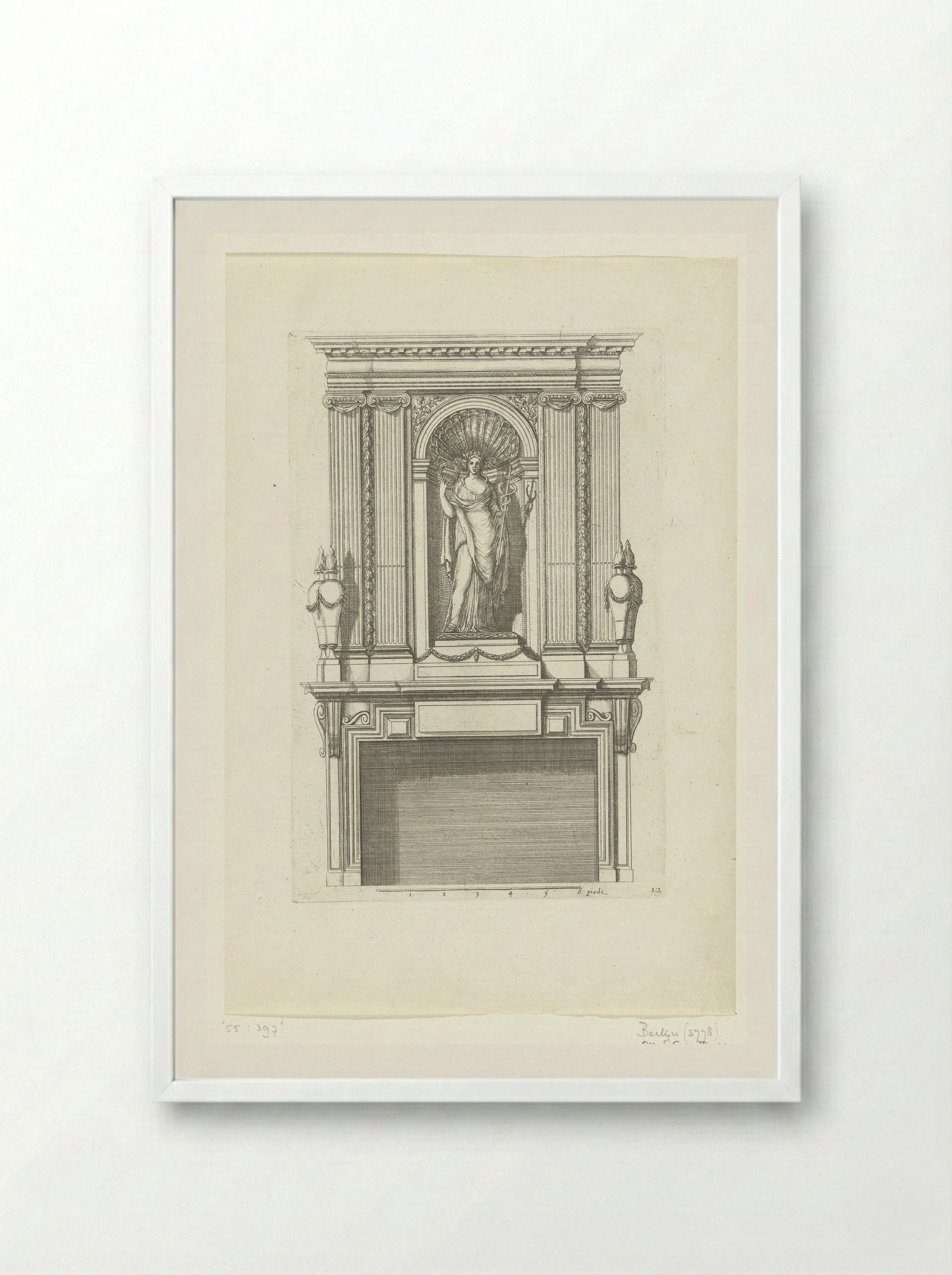 Untitled (Fireplace Design with Female Figure in a Niche) - Fine Art Print - Framed Print White