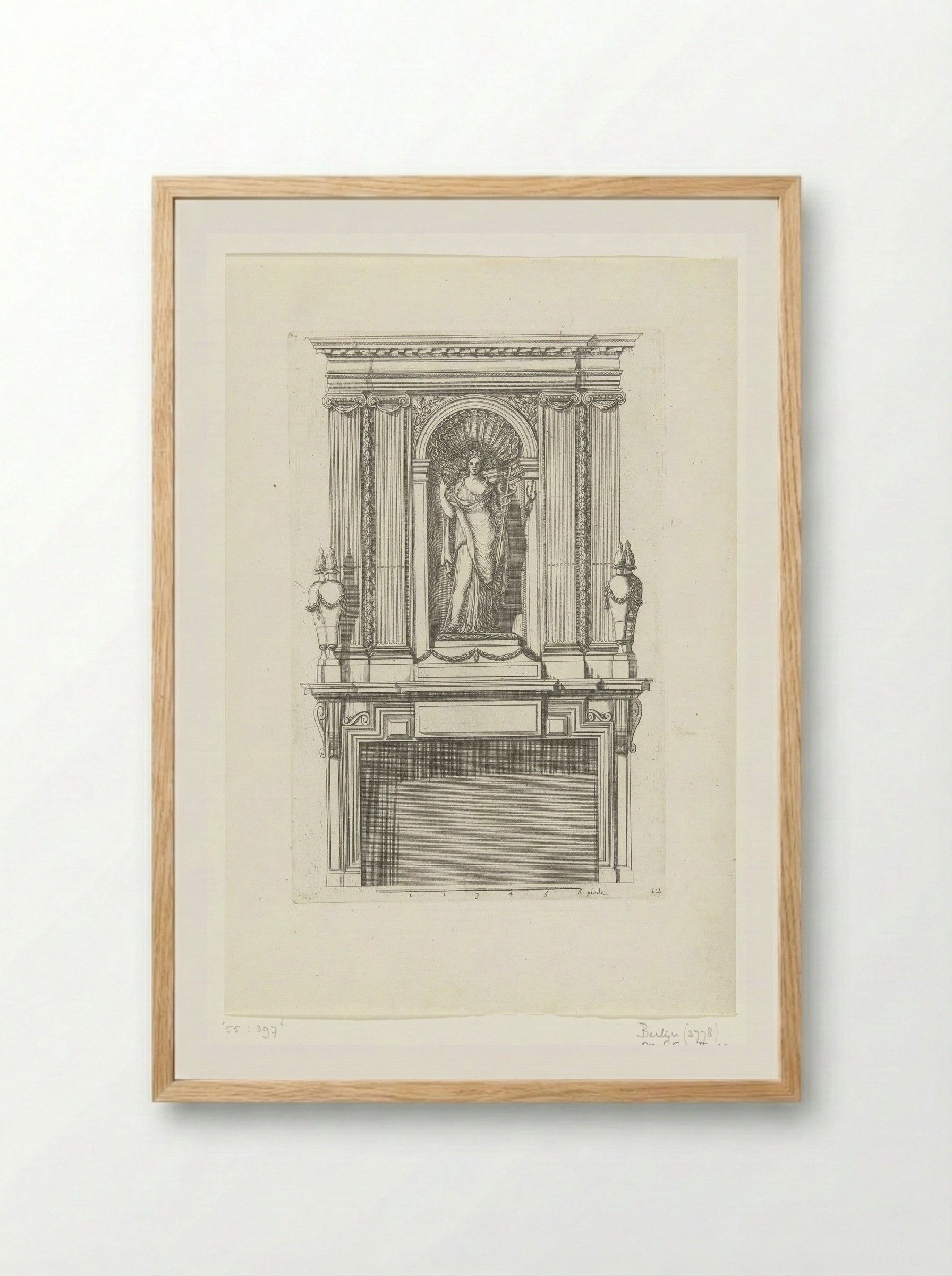 Untitled (Fireplace Design with Female Figure in a Niche) - Fine Art Print - Framed Print Wood