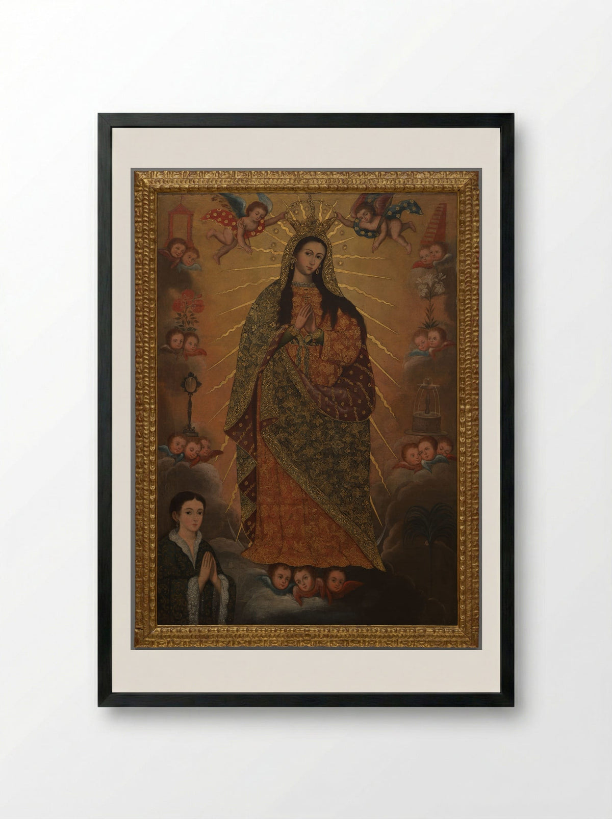 The Virgin of the Miracle with a Donor - Fine Art Print - Framed Print Black