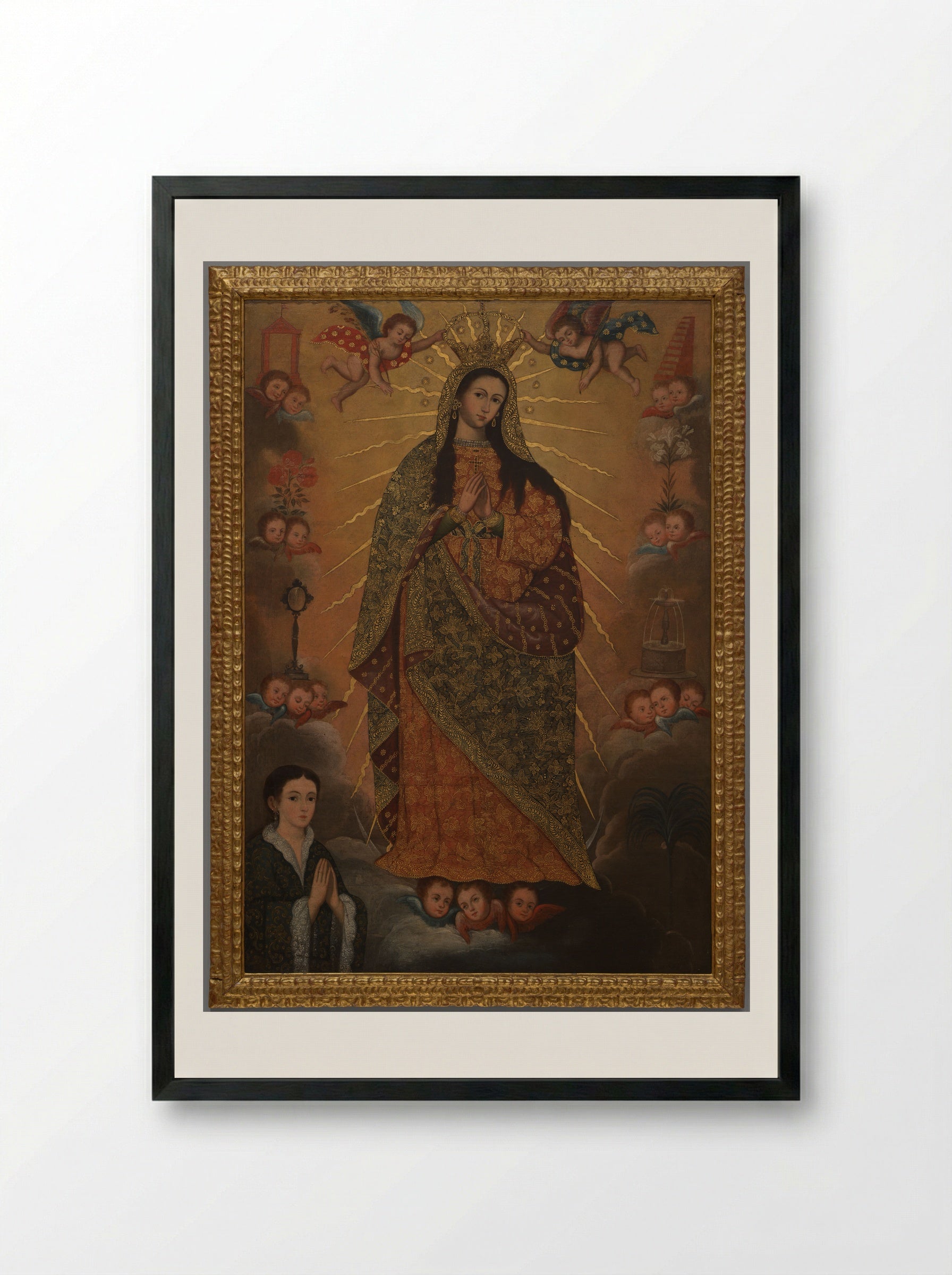 The Virgin of the Miracle with a Donor - Fine Art Print - Framed Print Black