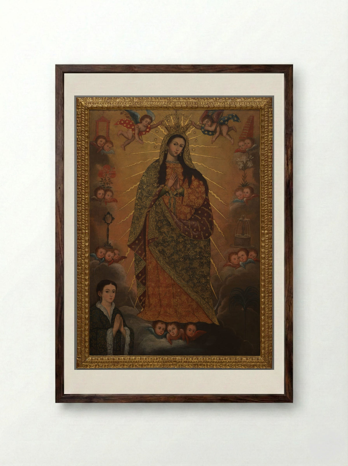 The Virgin of the Miracle with a Donor - Fine Art Print - Framed Print Dark Wood