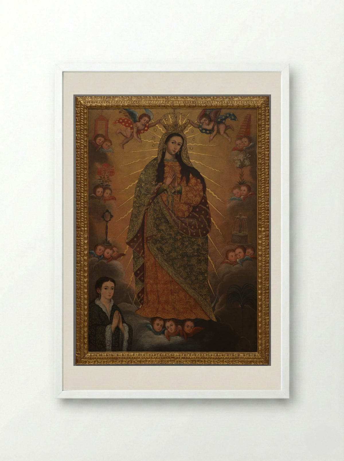 The Virgin of the Miracle with a Donor - Fine Art Print - Framed Print White