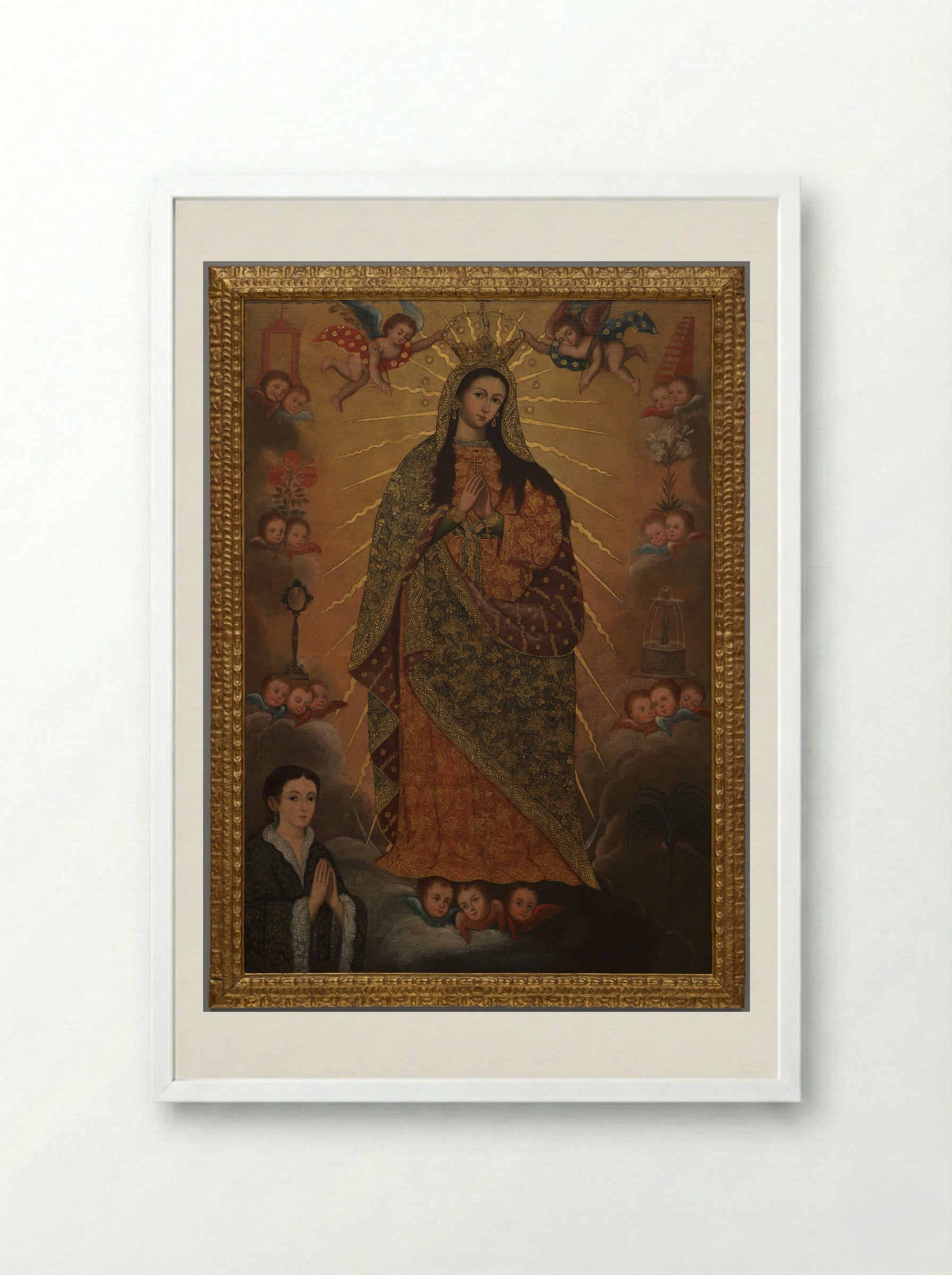 The Virgin of the Miracle with a Donor - Fine Art Print - Framed Print White