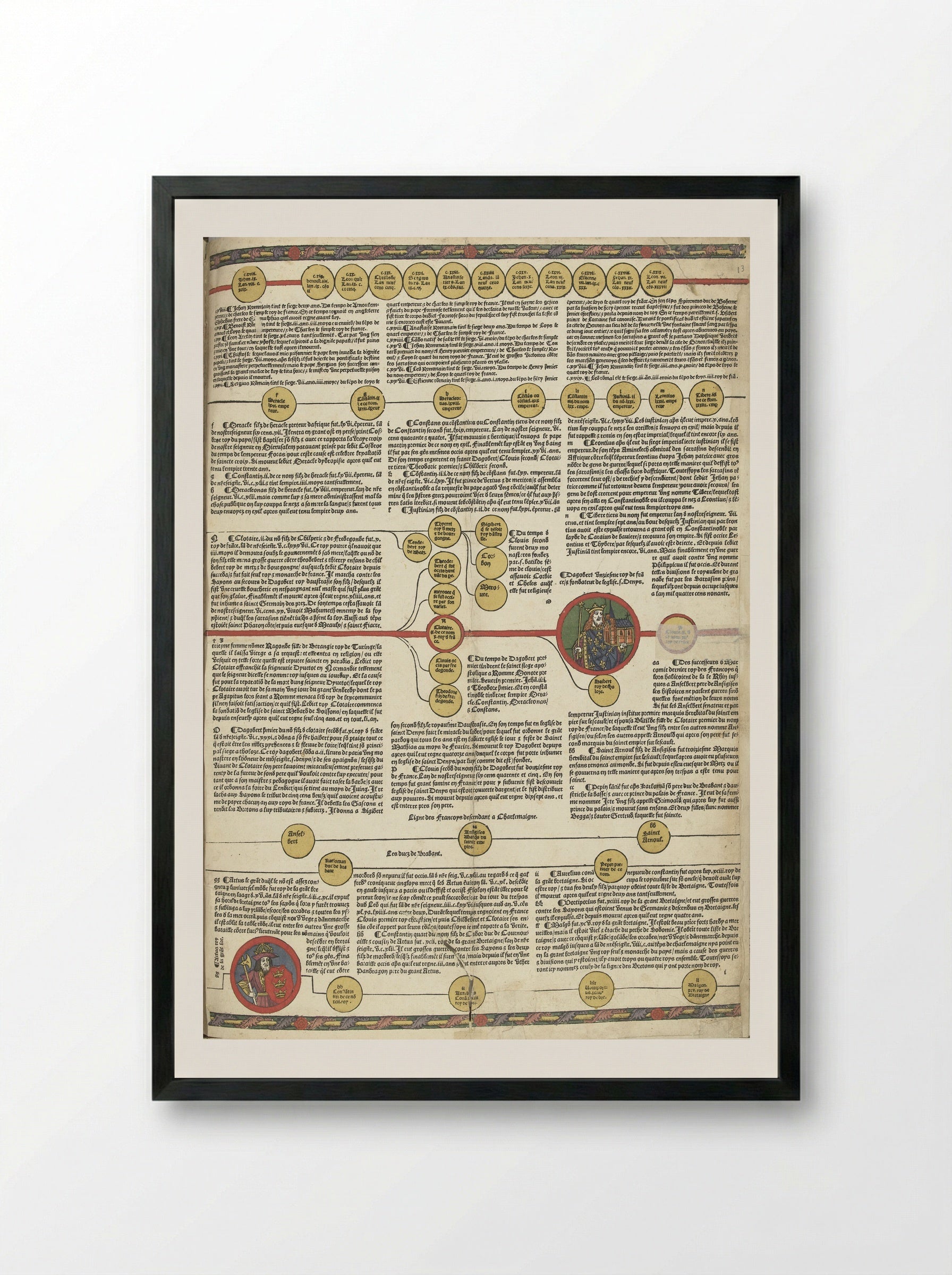 Untitled (Genealogical Chronicle Page, Woodcut and Letterpress) - Unknown Artist - Framed Print Black