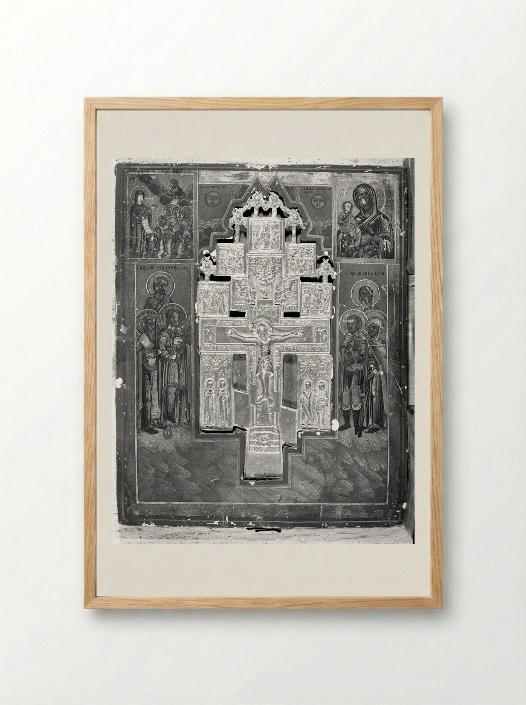 Painted Panel with Crucifixion Inset - Fine Art Print - Framed Print Wood