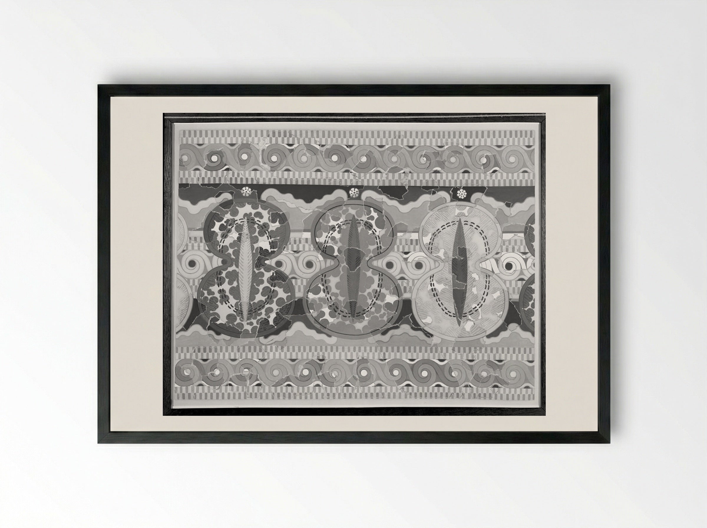 Ornamental Frieze (after a fresco from the Palace of Tiryns, Argolis) - Fine Art Print - Framed Print Black