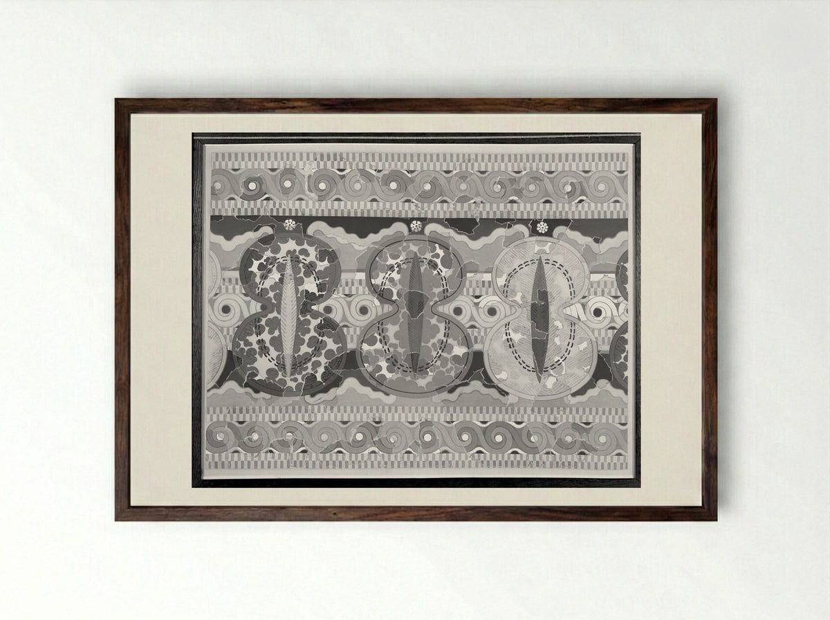 Ornamental Frieze (after a fresco from the Palace of Tiryns, Argolis) - Fine Art Print - Framed Print Dark Wood