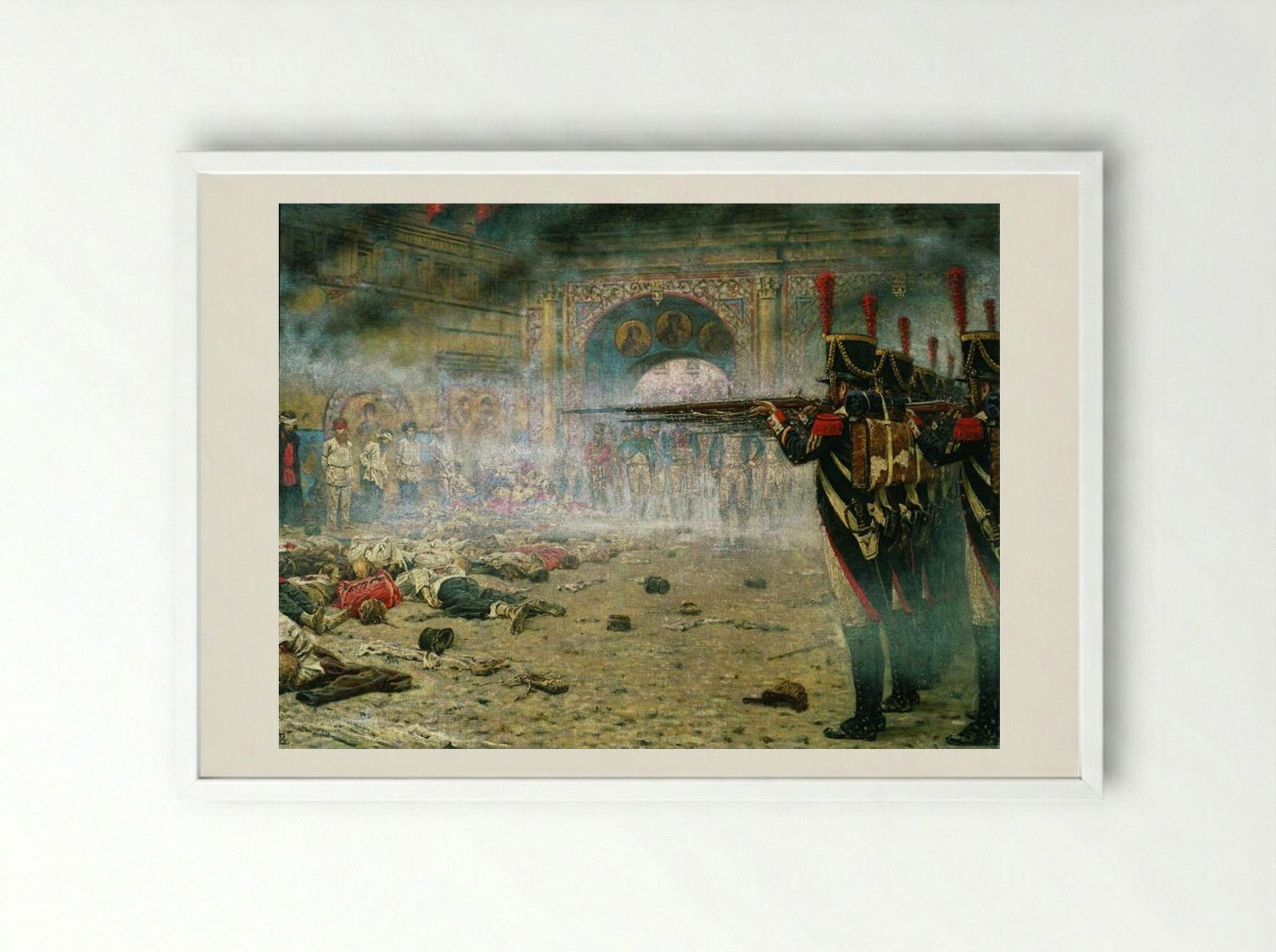 In Defeated Moscow (Arsonists or Shooting in the Kremlin) - Vasily Vereshchagin - Framed Print White