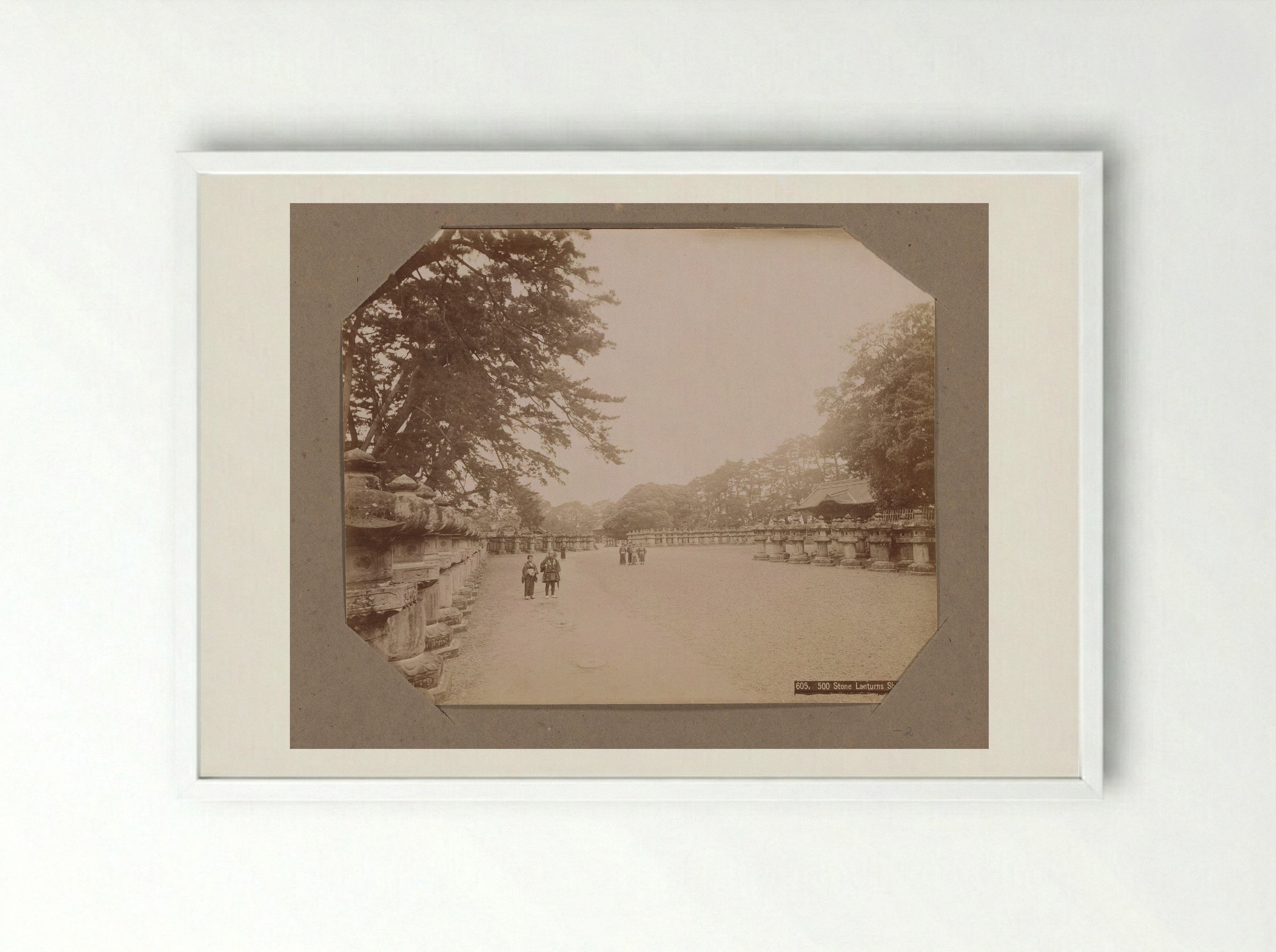 Five Hundred Stone Lanterns at Shiba Park, Tokyo - Kusakabe Kimbei - Framed Print White