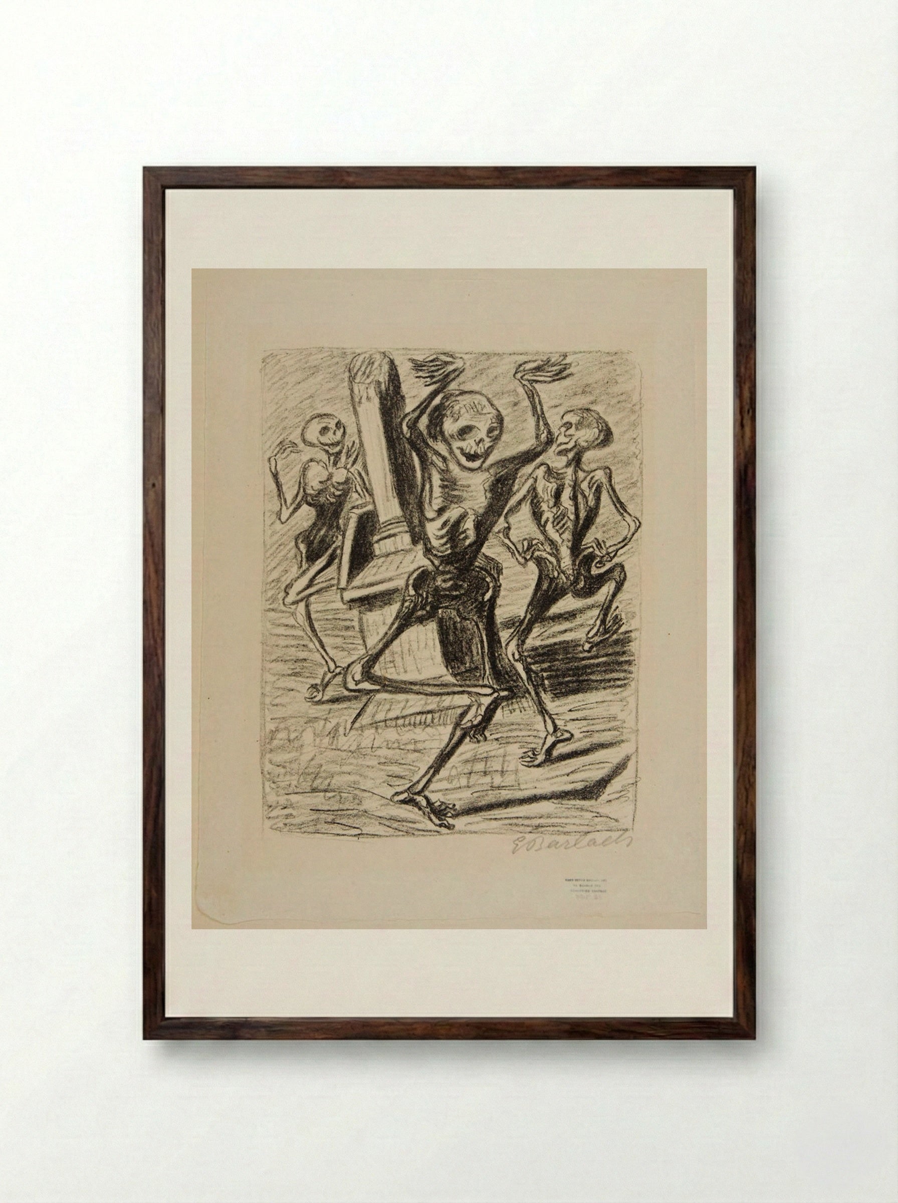 The Dance of the Dead 2: Three Dancing Skeletons - Ernst Barlach - Framed Print Dark Wood