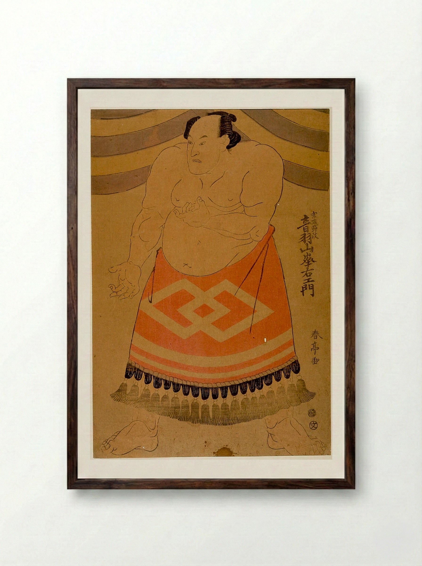 Wrestler Otowazan Minezaemon - Katsukawa Shuntei - Framed Print Dark Wood