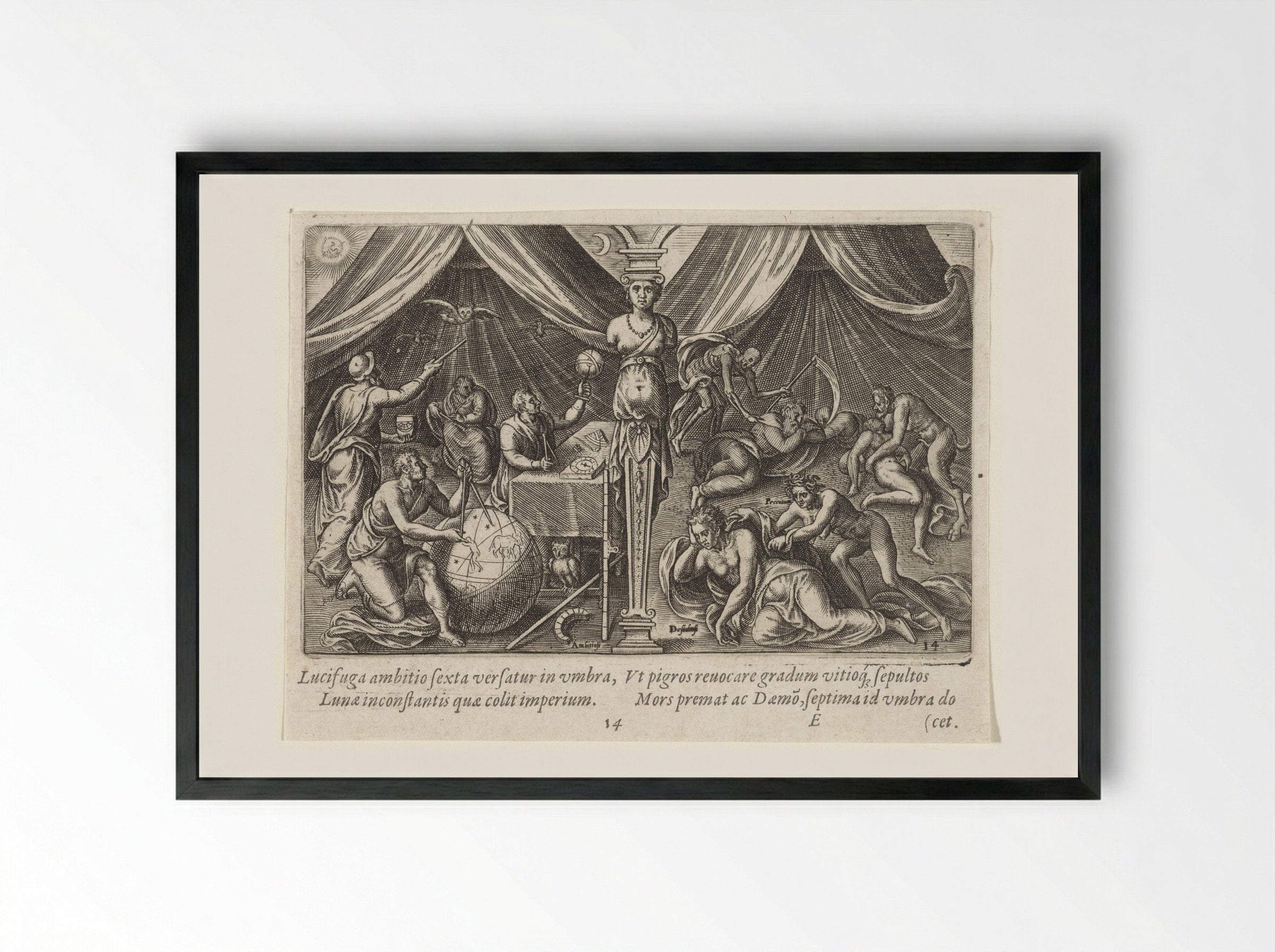 Allegory of Ambition and Sloth - Philips Galle - Framed Print Black