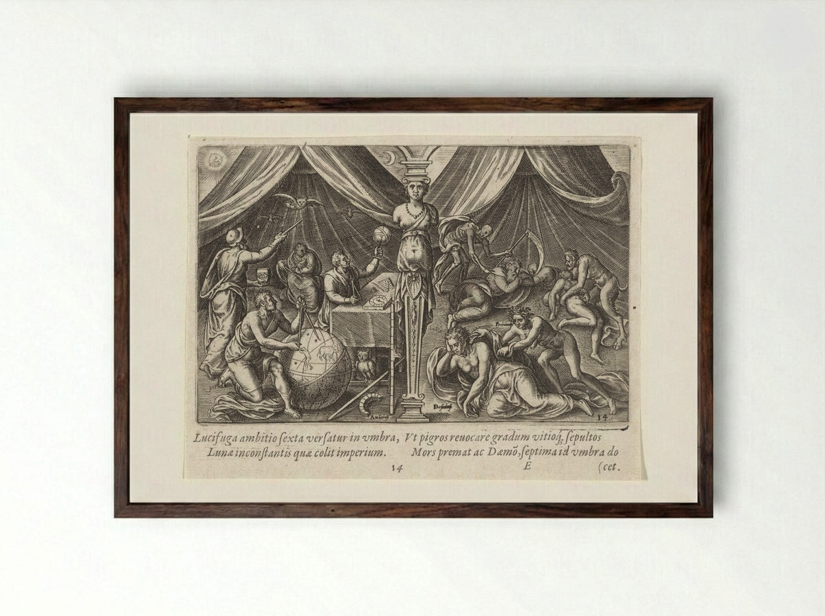 Allegory of Ambition and Sloth - Philips Galle - Framed Print Dark Wood