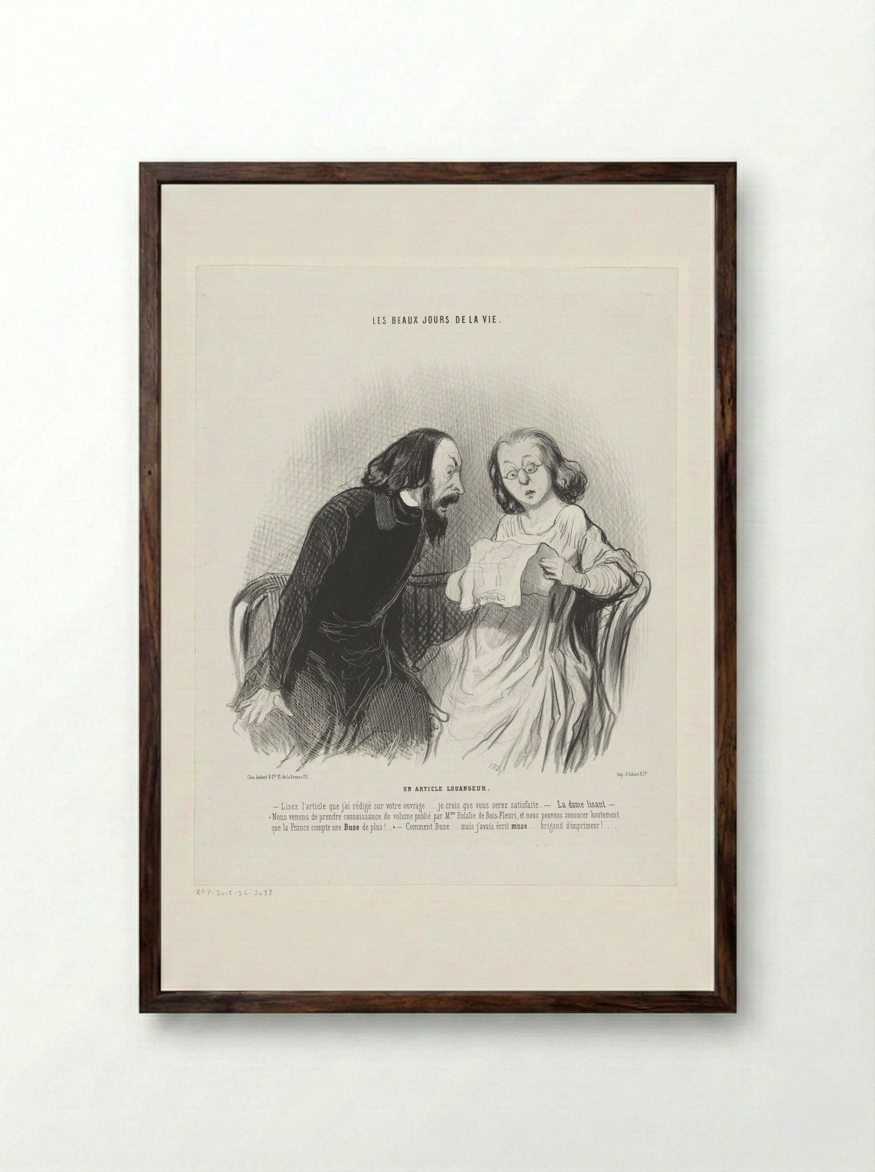 Un article louangeur - Honoré Daumier - Framed Print Dark Wood
