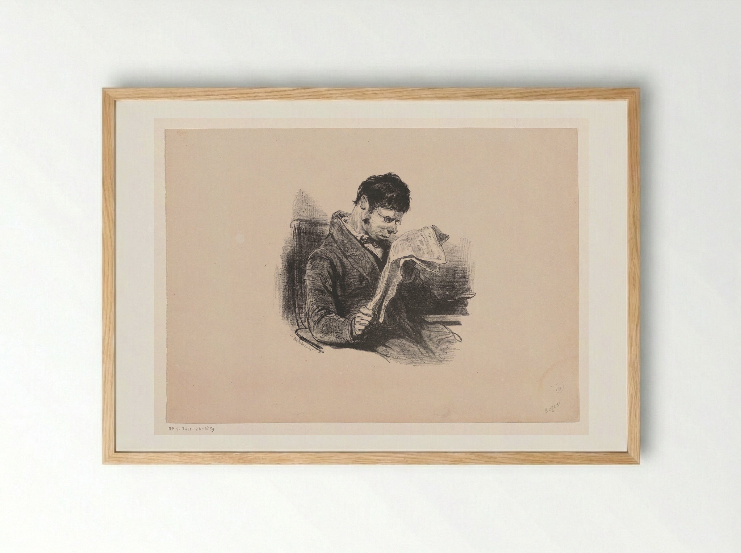 Man in a Dressing Gown, Reading the Newspaper - Paul Gavarni - Framed Print Wood