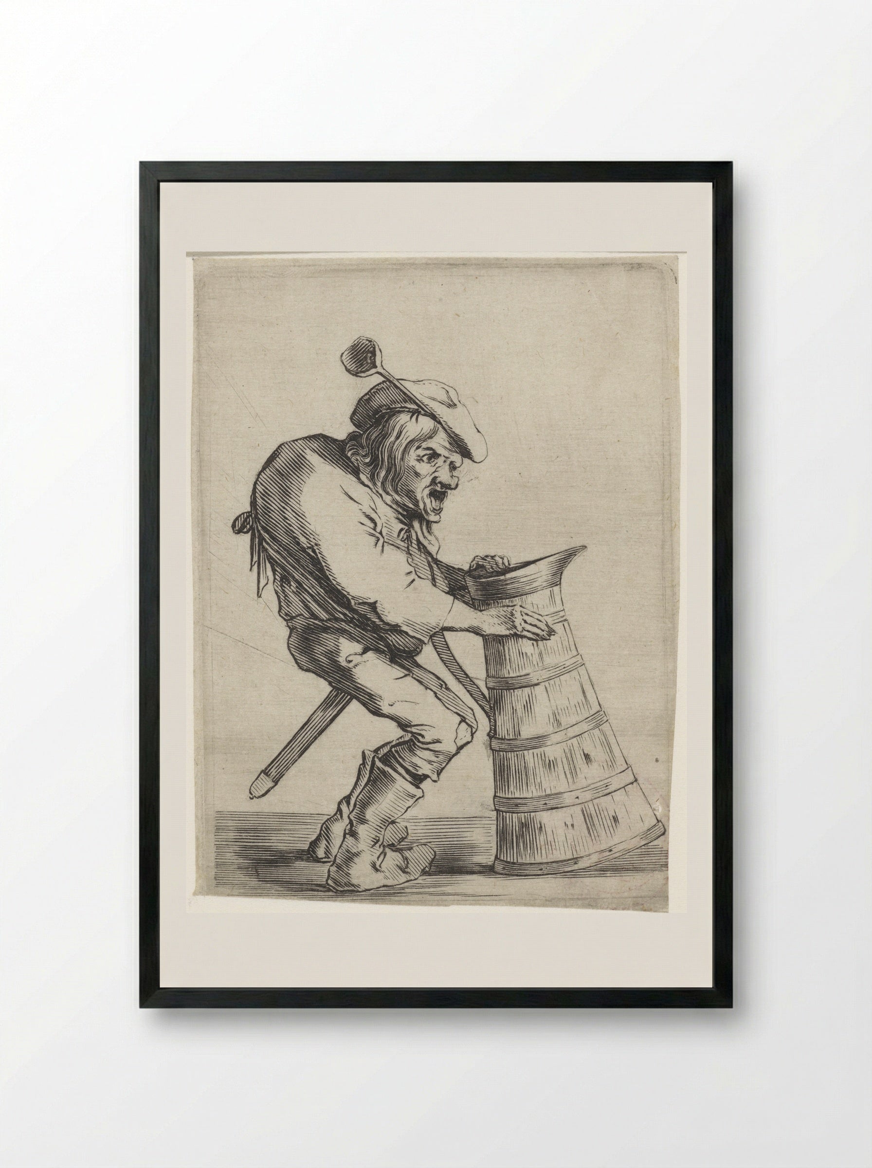 Gebochelde man met schenkkan - Cornelis Saftleven - Framed Print Black