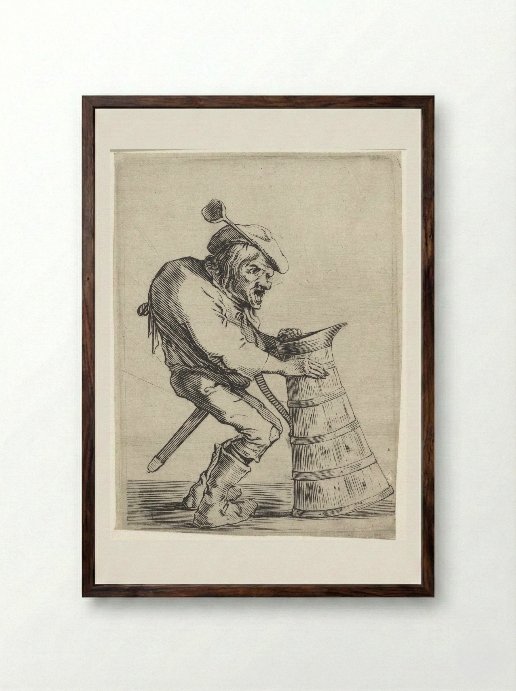 Gebochelde man met schenkkan - Cornelis Saftleven - Framed Print Dark Wood