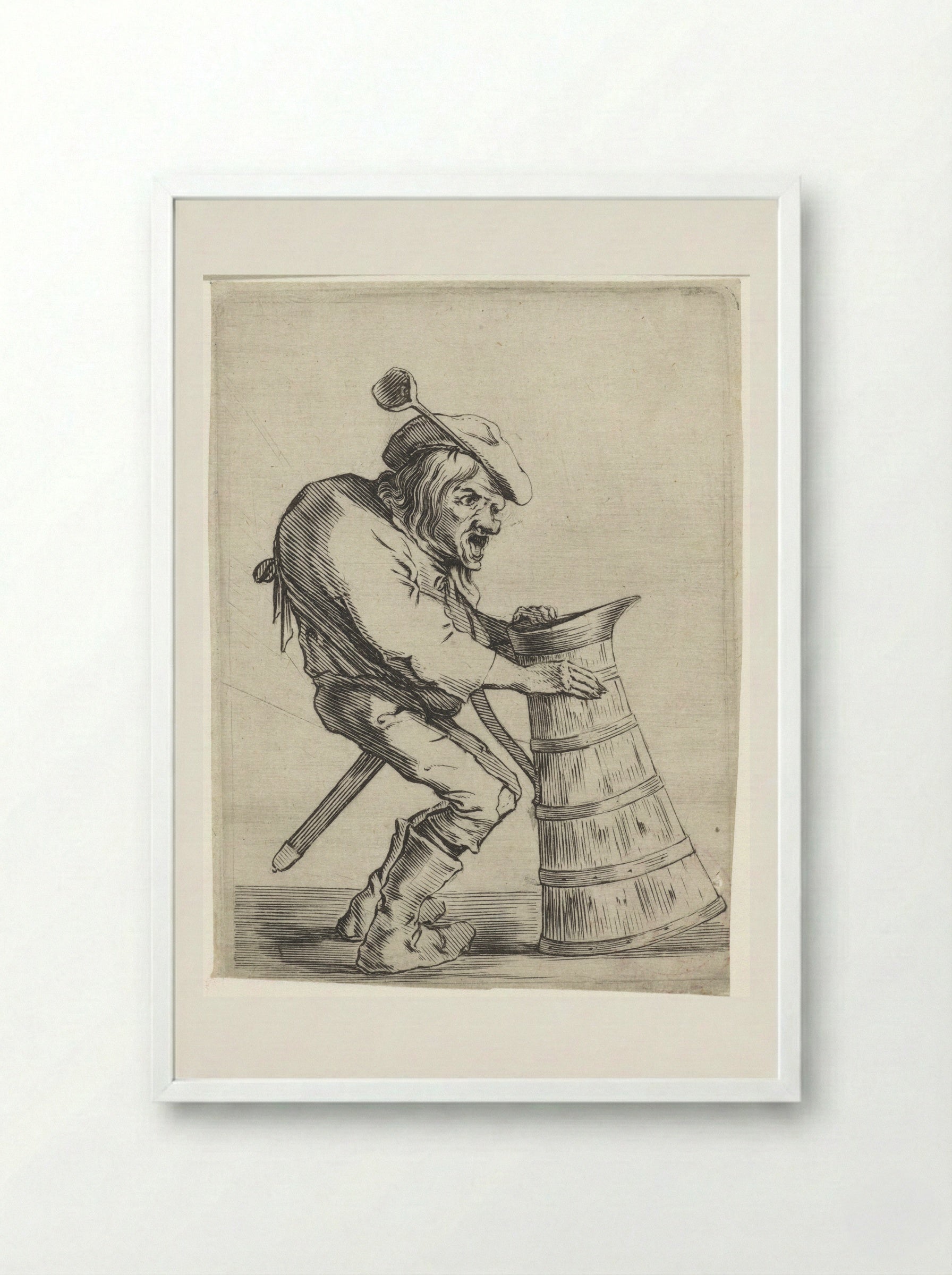 Gebochelde man met schenkkan - Cornelis Saftleven - Framed Print White
