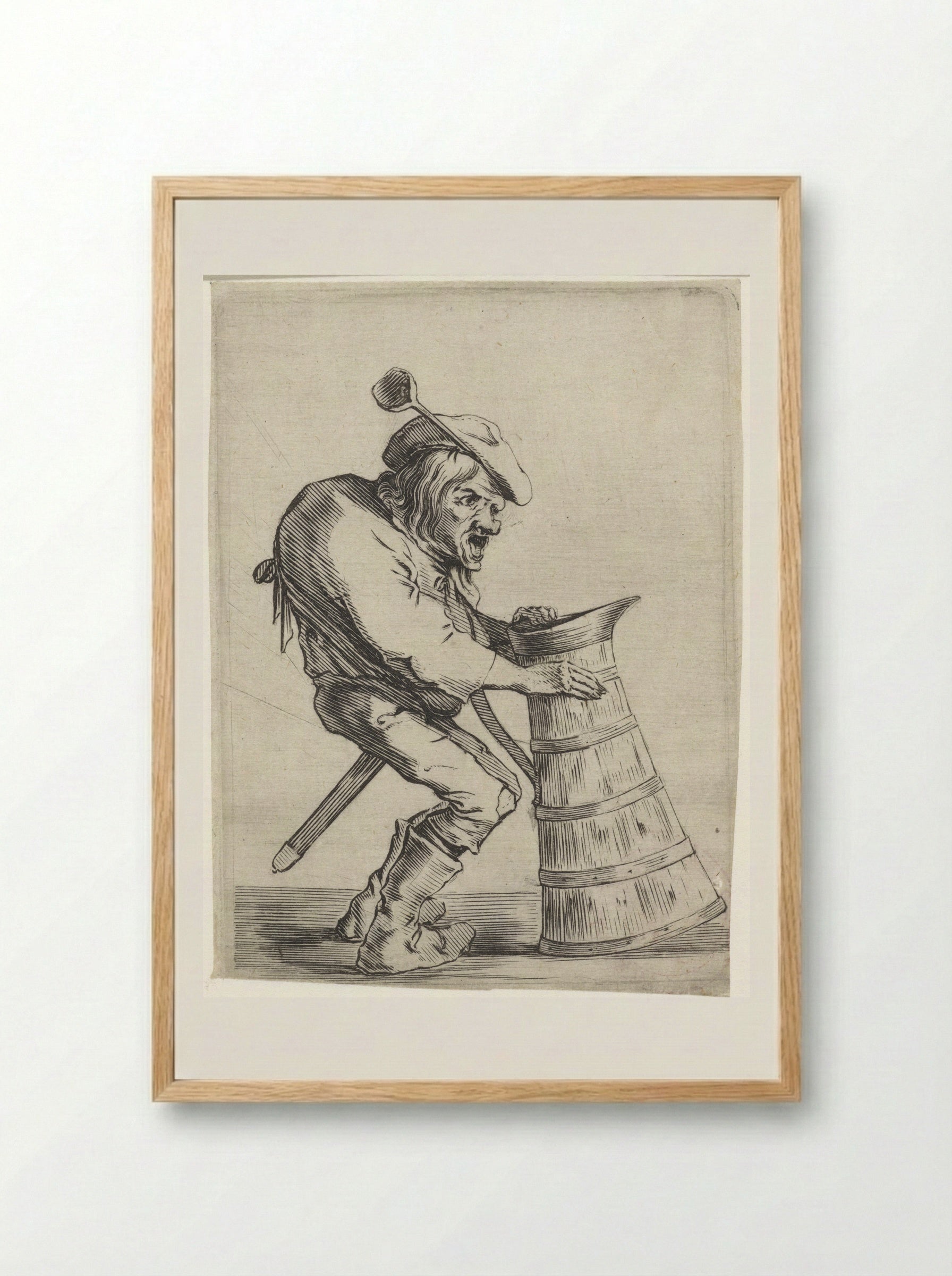 Gebochelde man met schenkkan - Cornelis Saftleven - Framed Print Wood