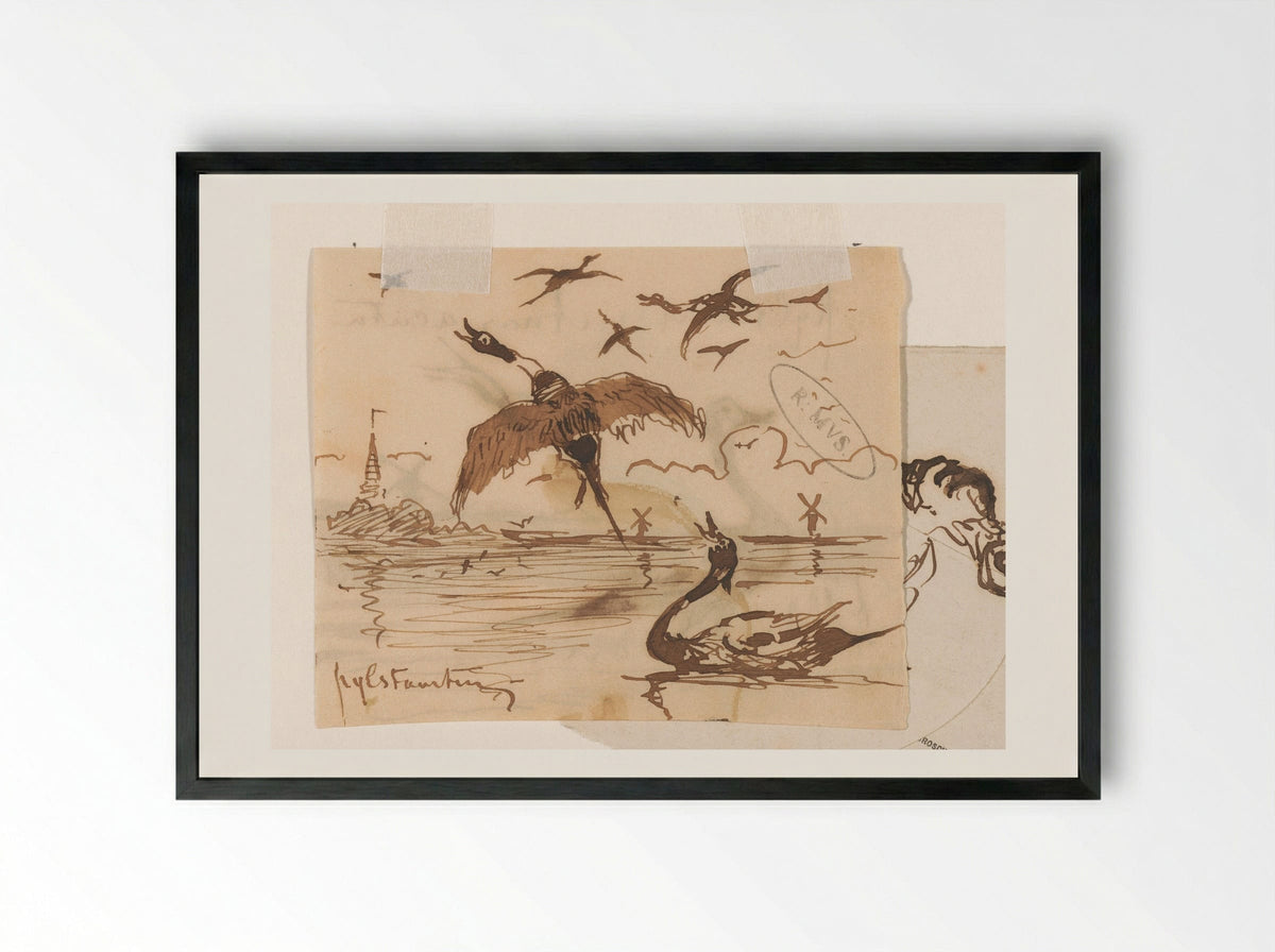 Pijlstaarteenden (Pintail Ducks) - Johannes Tavenraat - Framed Print Black
