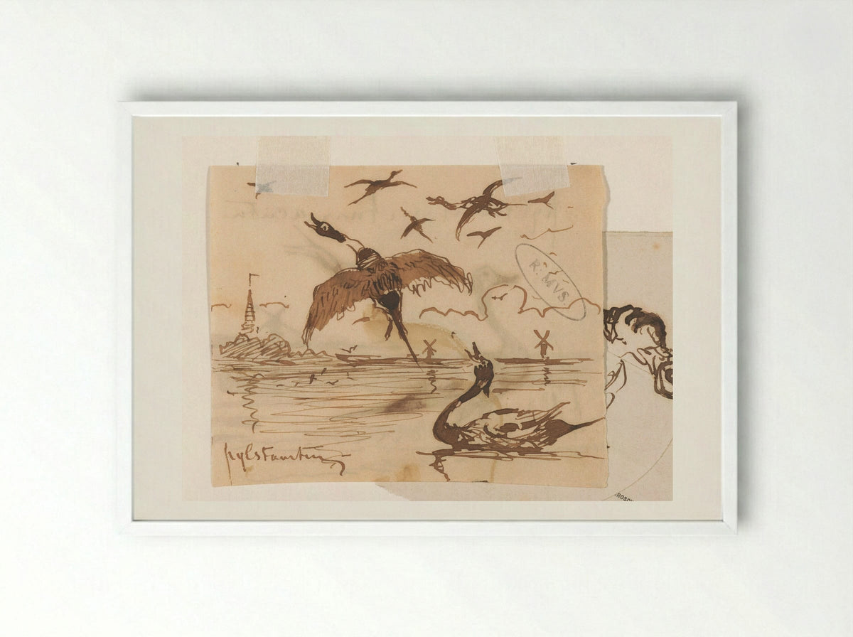 Pijlstaarteenden (Pintail Ducks) - Johannes Tavenraat - Framed Print White