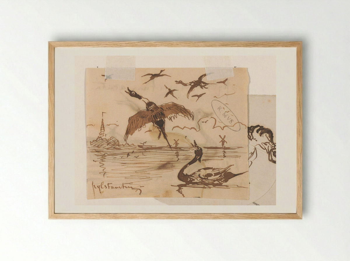 Pijlstaarteenden (Pintail Ducks) - Johannes Tavenraat - Framed Print Wood