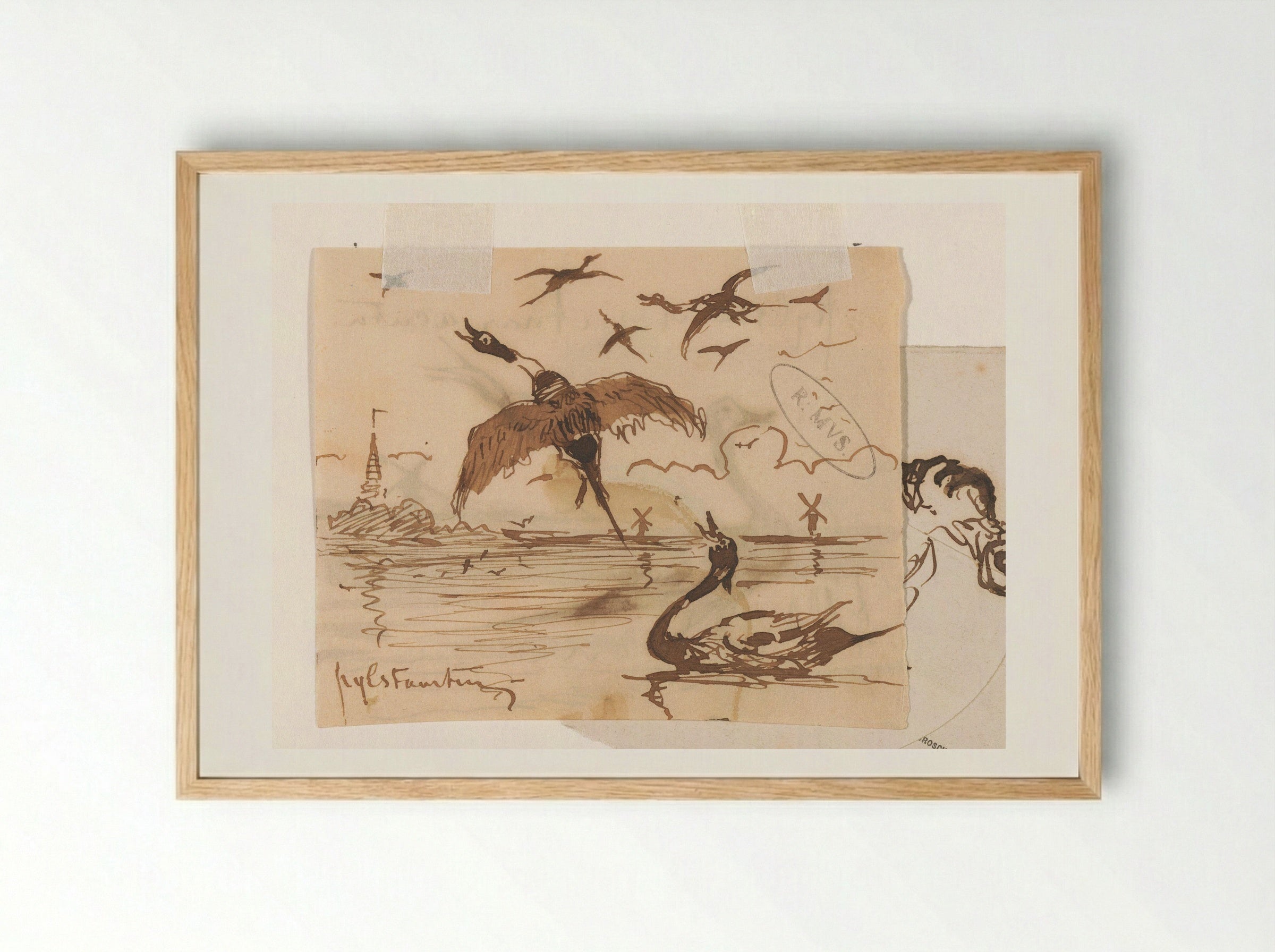 Pijlstaarteenden (Pintail Ducks) - Johannes Tavenraat - Framed Print Wood
