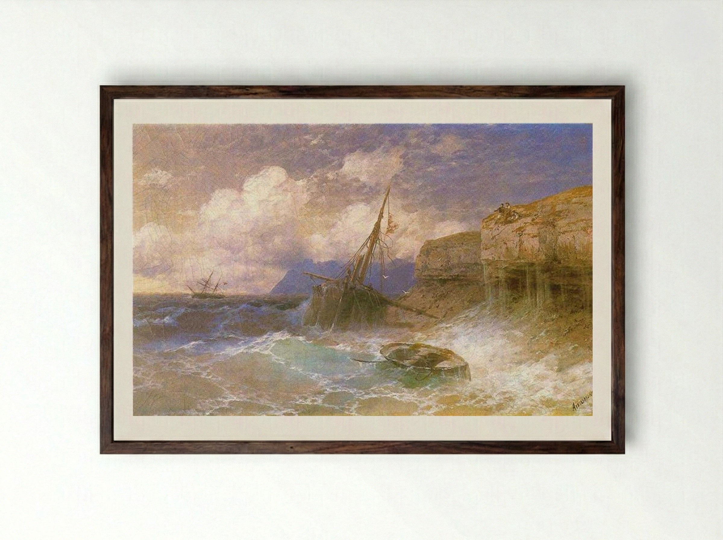 Tempest by the Coast of Odessa - Ivan Aivazovsky - Framed Print Dark Wood