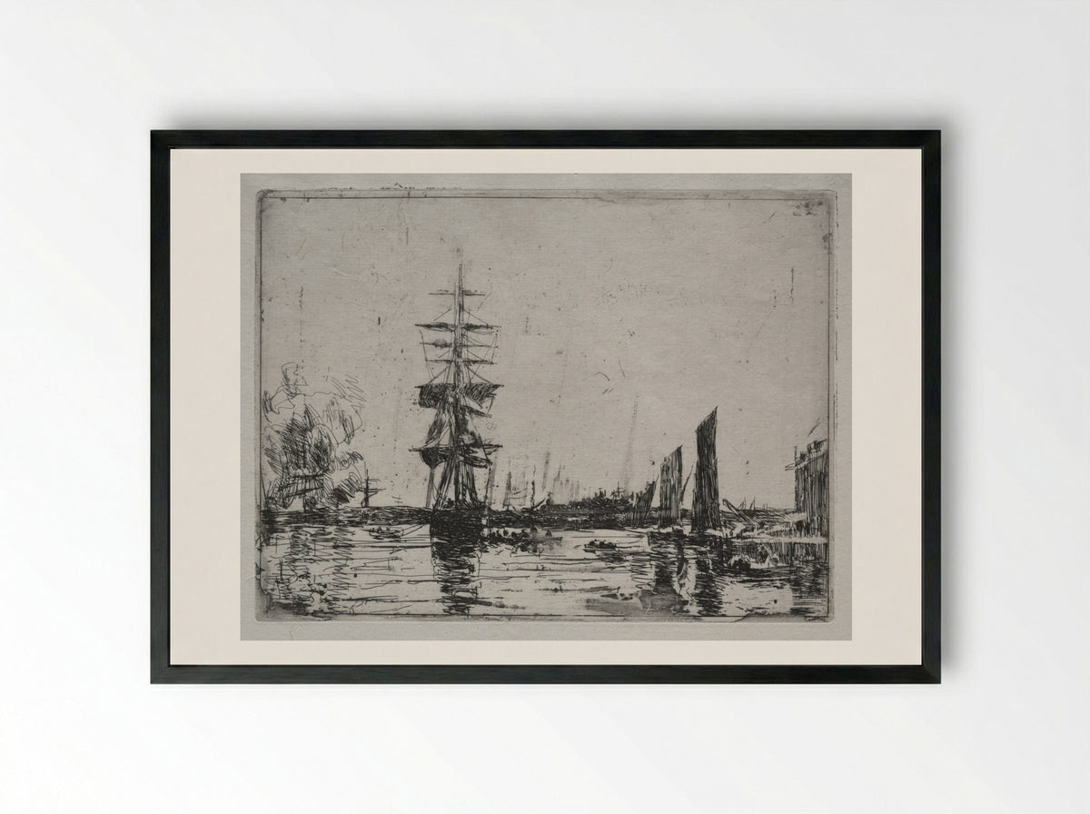 Boats at Anchor - Eugène Boudin - Framed Print Black
