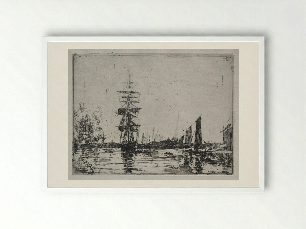 Boats at Anchor - Eugène Boudin - Framed Print White