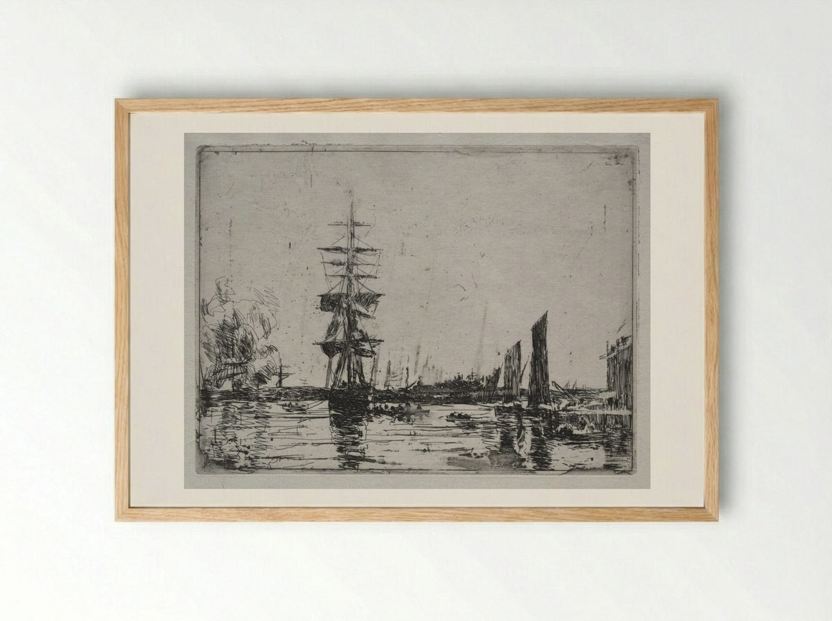 Boats at Anchor - Eugène Boudin - Framed Print Wood