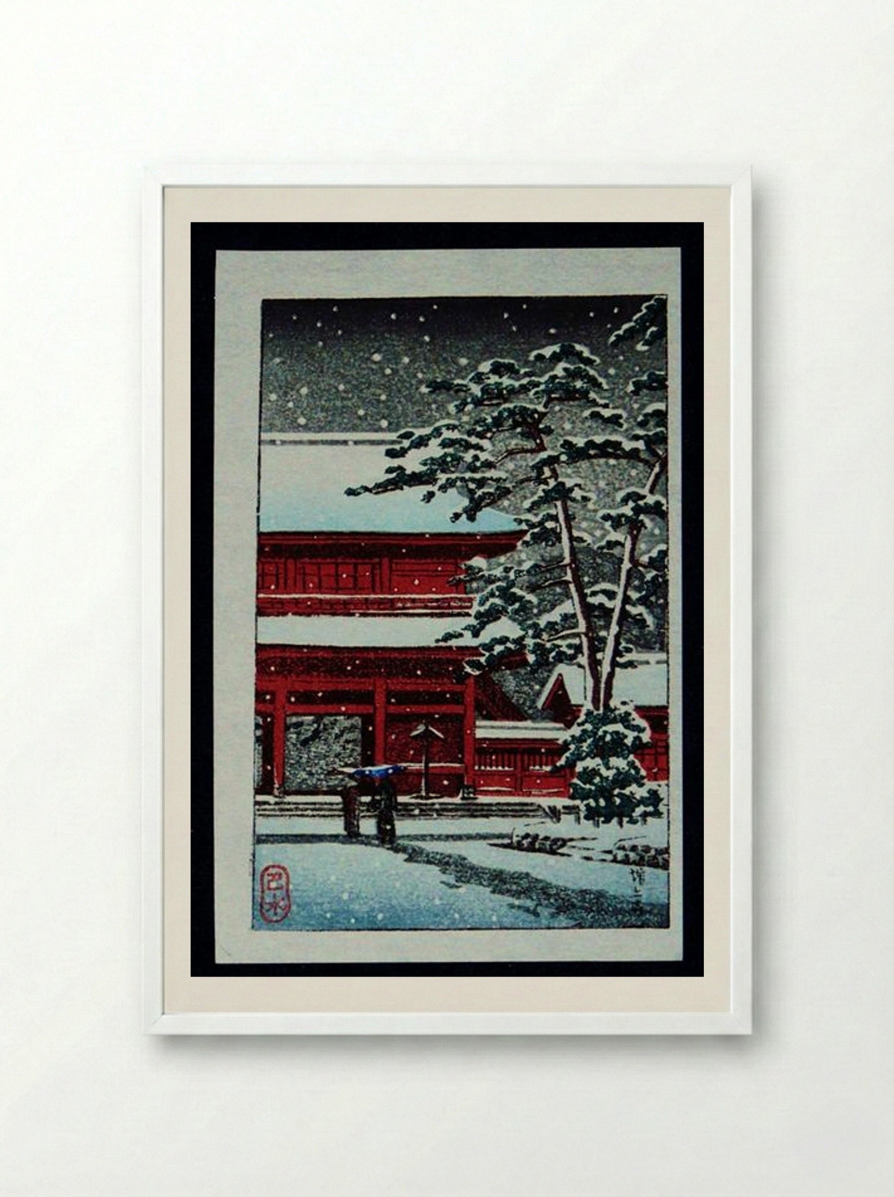 Snow at Zoji Temple - Hasui Kawase - Framed Print White