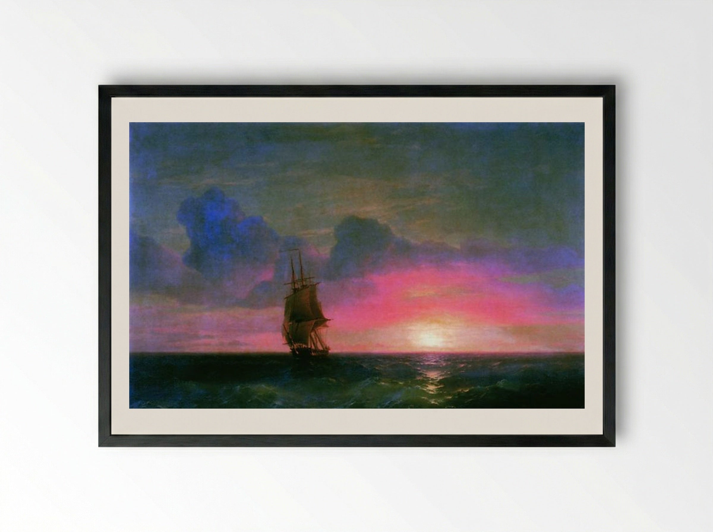 Sunset. A lone sailboat - Ivan Aivazovsky - Framed Print Black