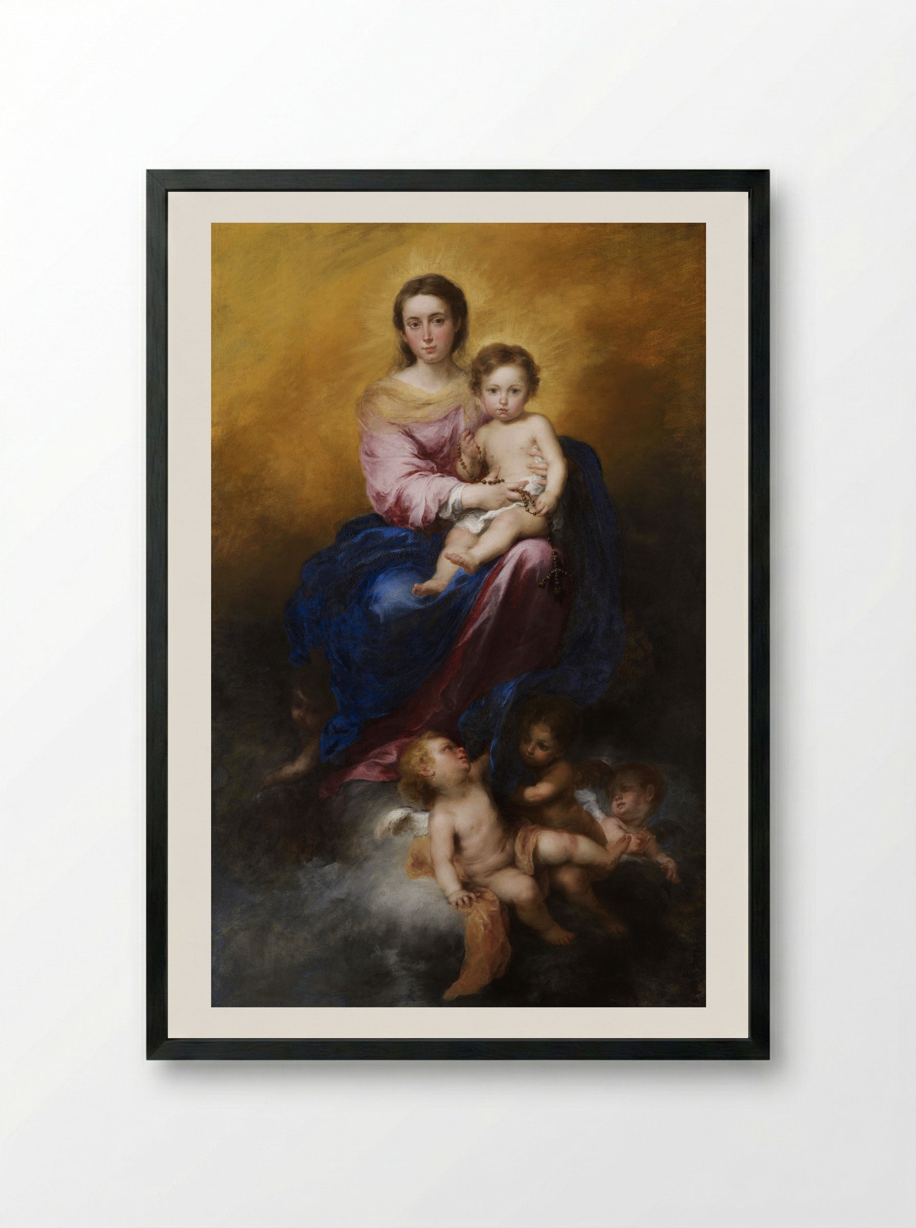 The Virgin of the Rosary - Bartolomé Esteban Murillo - Framed Print Black