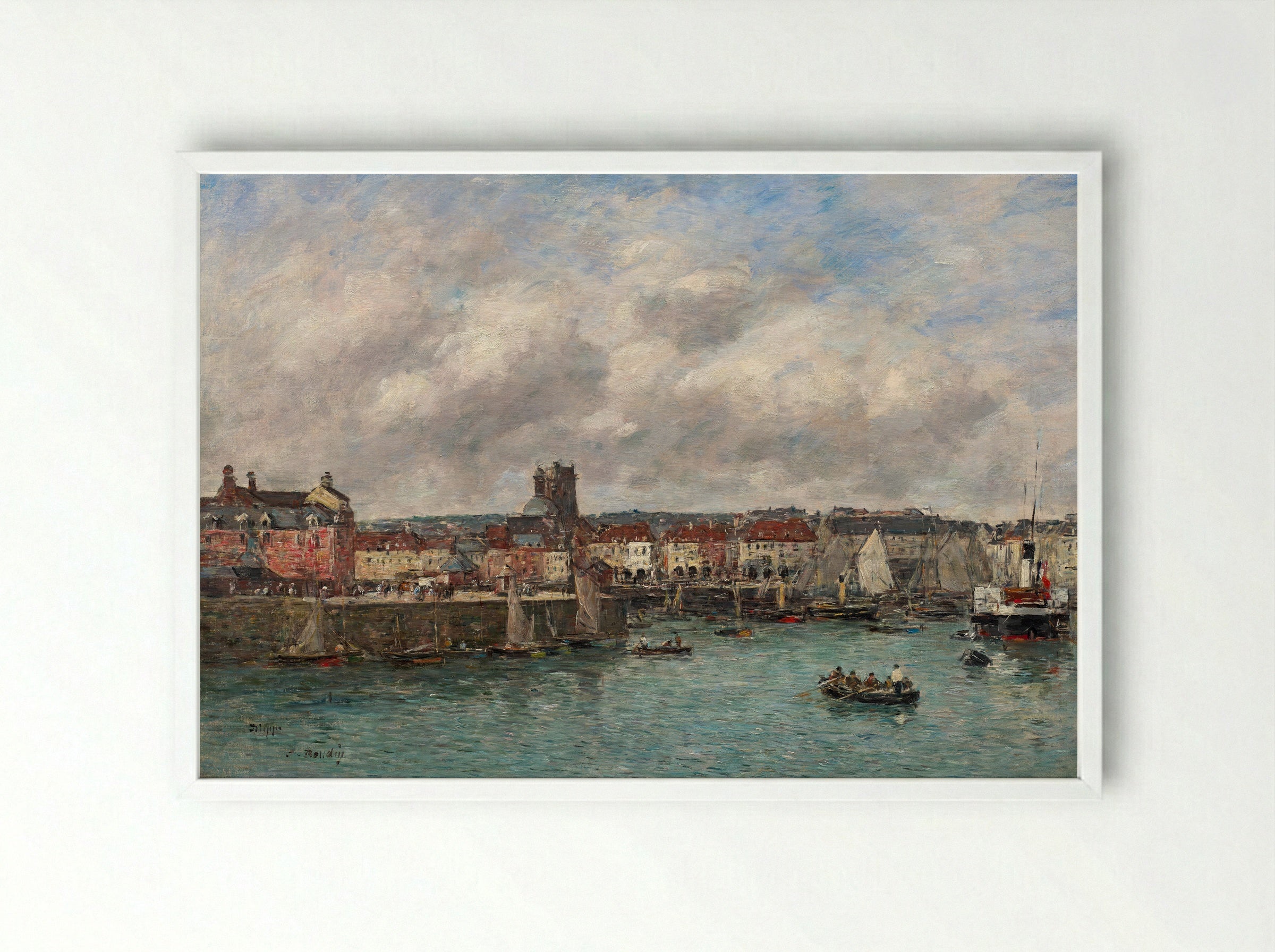 The Port of Dieppe - Eugène Boudin - Framed Print White