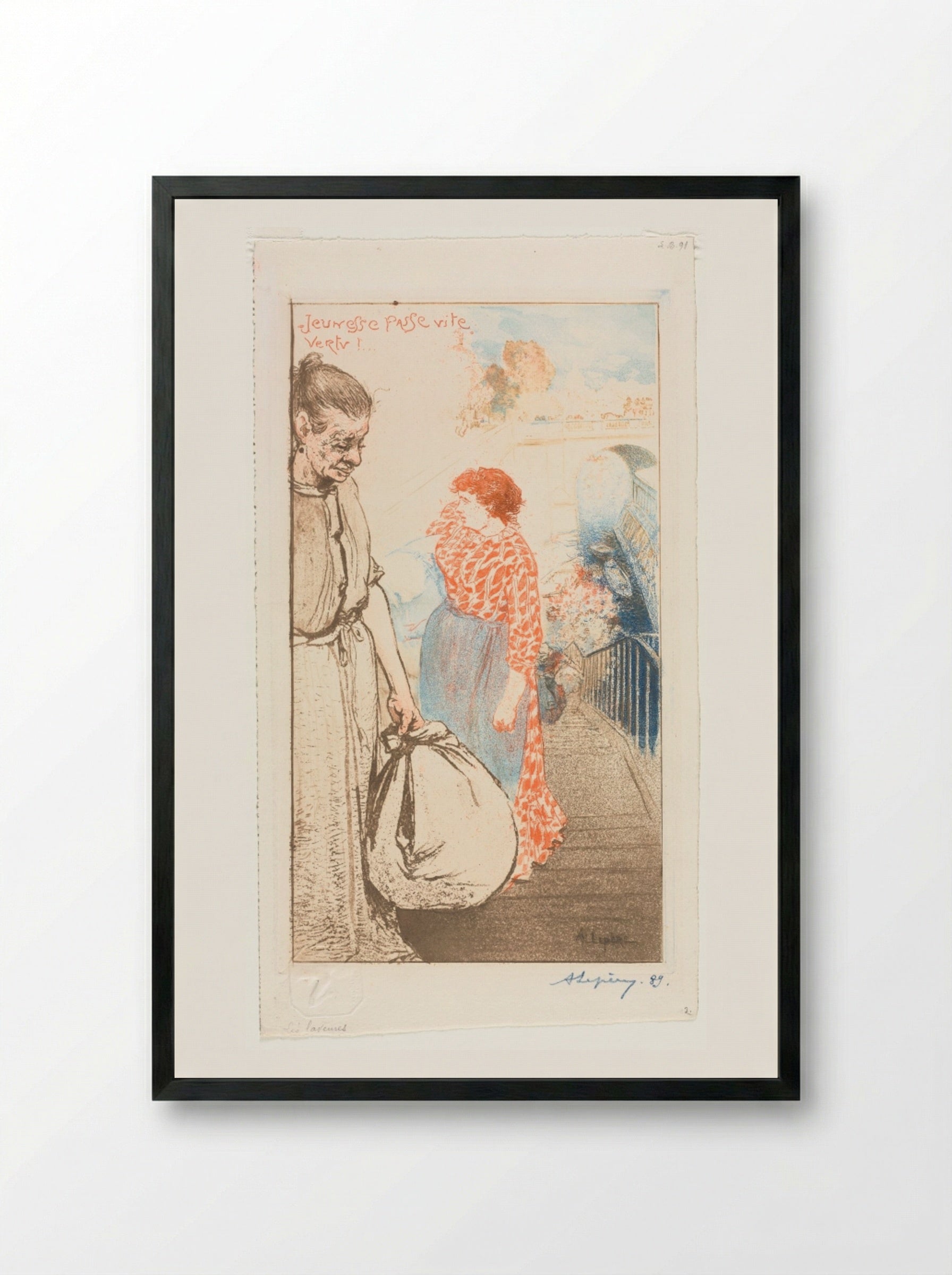 Washerwomen (Les Laveuses) - Auguste Louis Lepère - Framed Print Black
