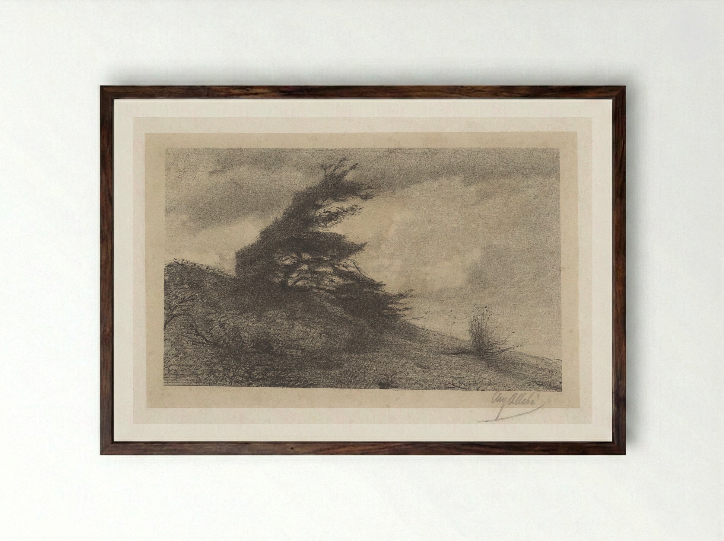 Landschap bij stormachtig weer - August Allebé - Framed Print Dark Wood