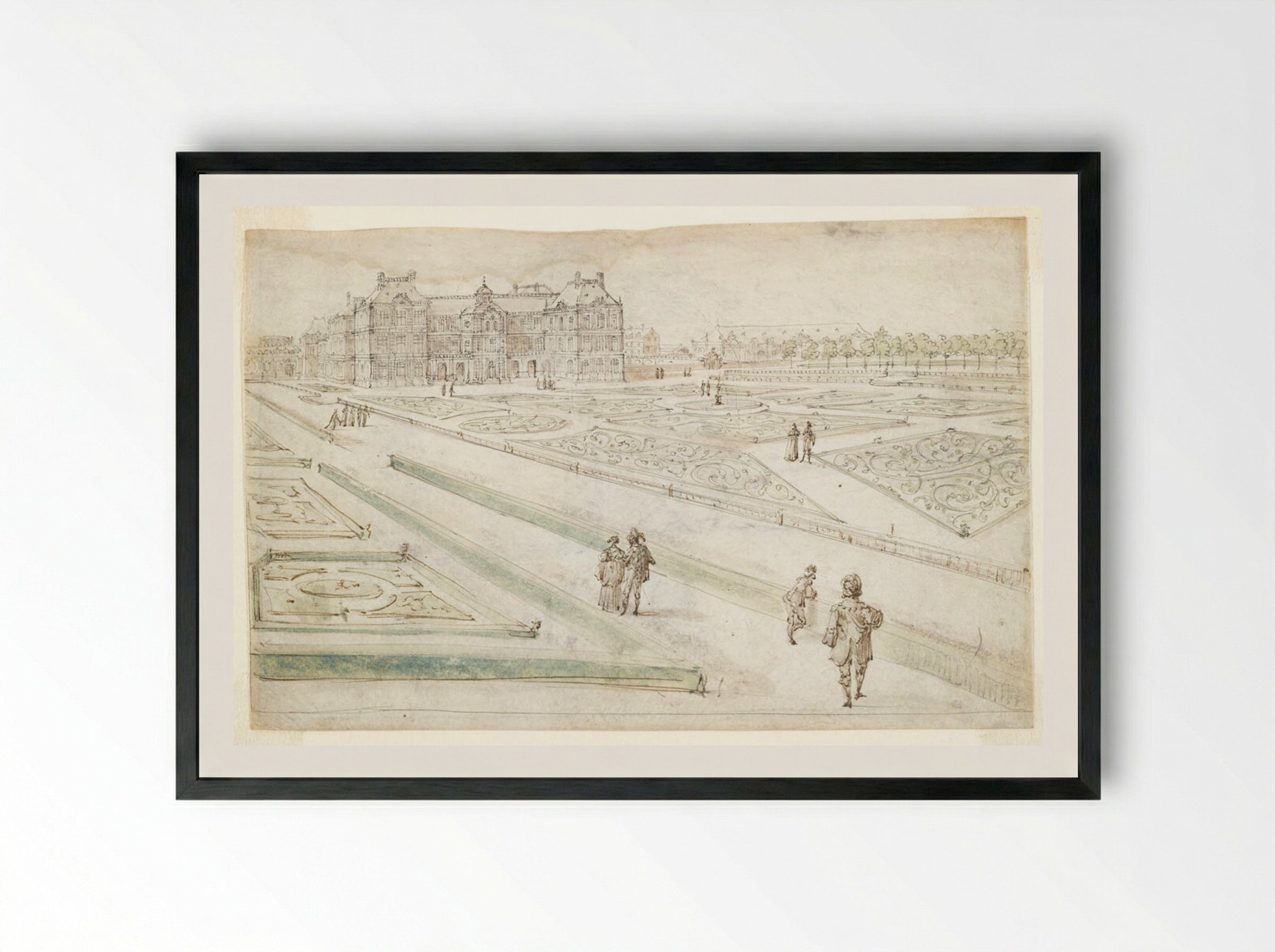 View of the Luxembourg Palace from the Grand Parterre - Israël Silvestre - Framed Print Black