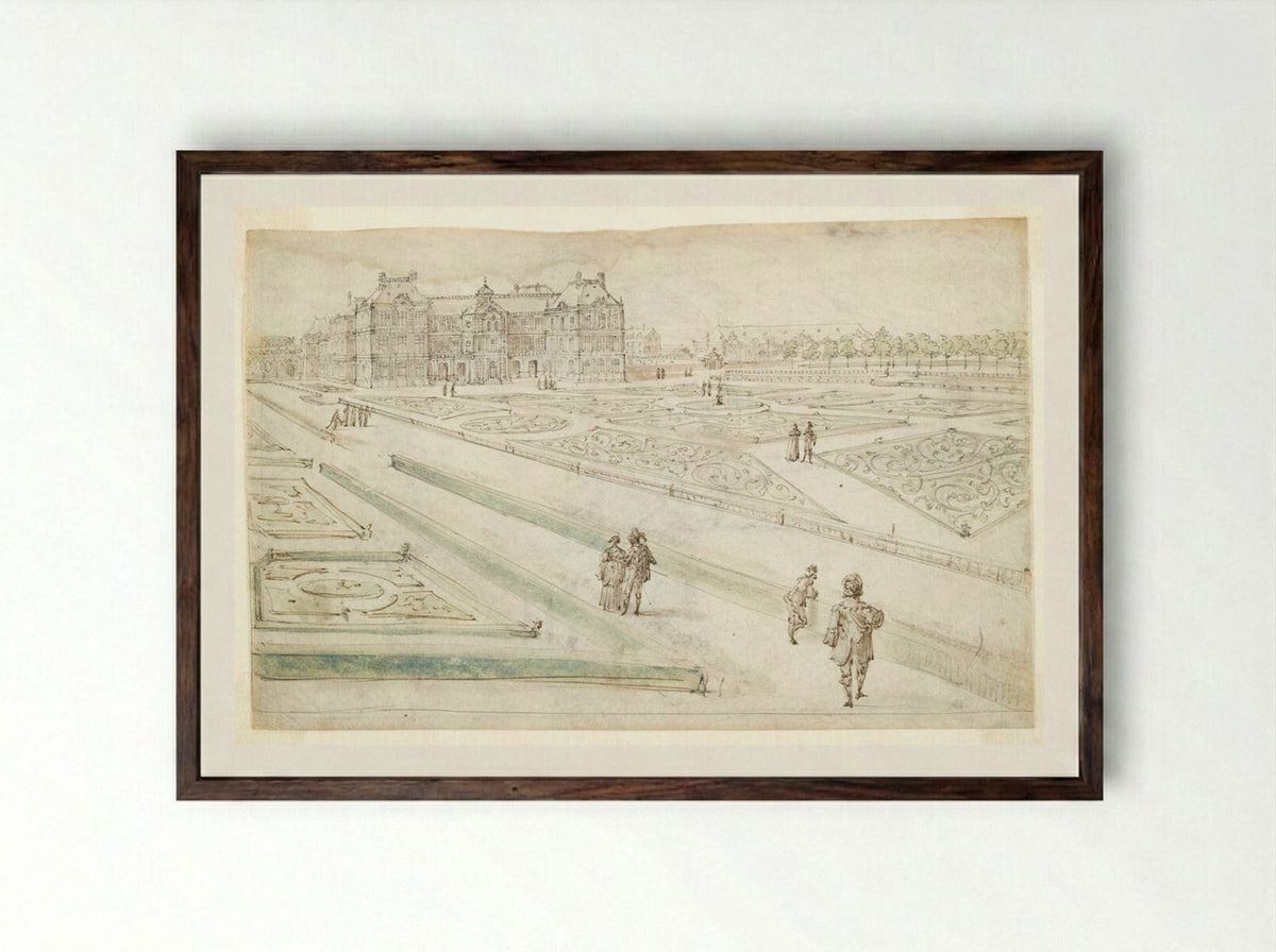 View of the Luxembourg Palace from the Grand Parterre - Israël Silvestre - Framed Print Dark Wood