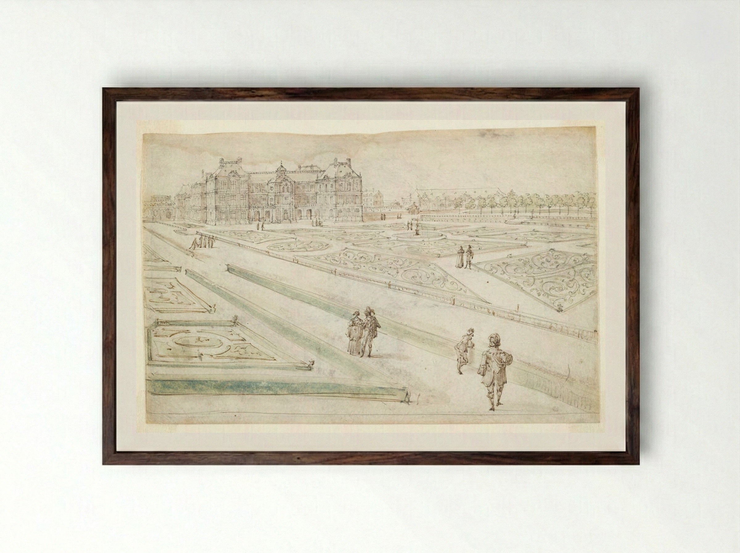 View of the Luxembourg Palace from the Grand Parterre - Israël Silvestre - Framed Print Dark Wood