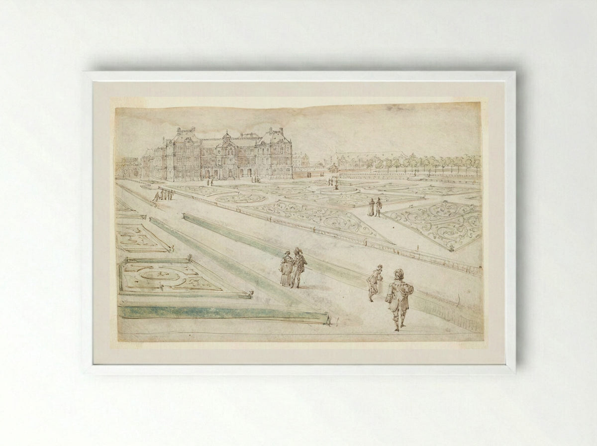 View of the Luxembourg Palace from the Grand Parterre - Israël Silvestre - Framed Print White