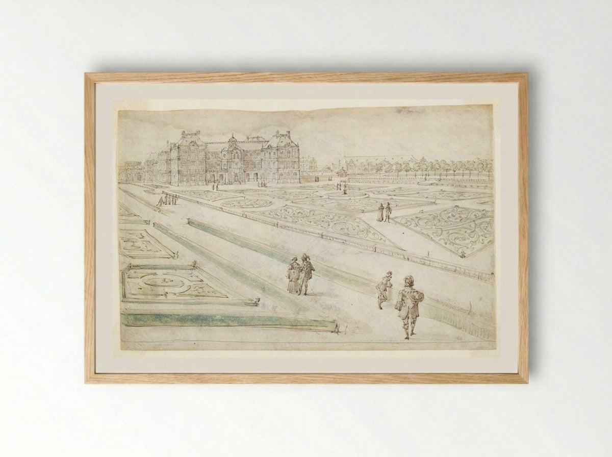 View of the Luxembourg Palace from the Grand Parterre - Israël Silvestre - Framed Print Wood