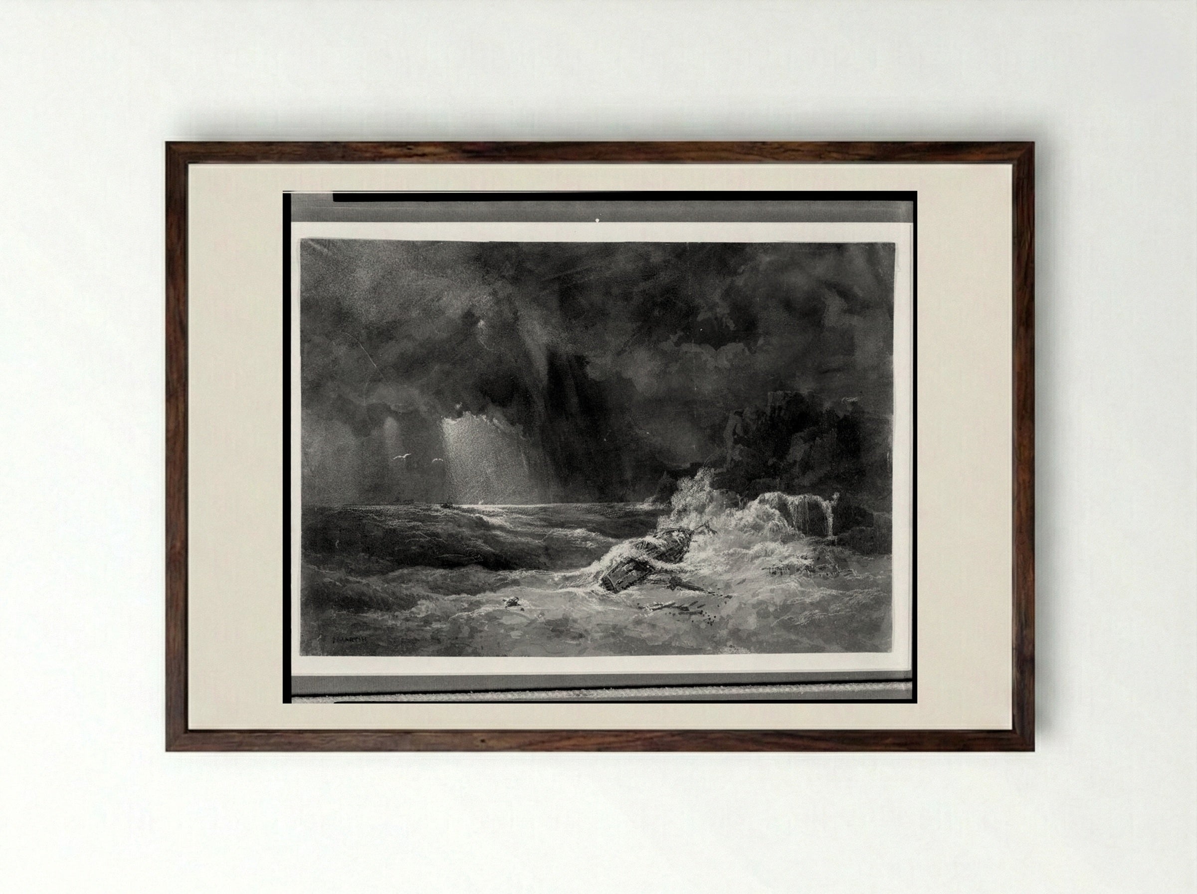 Shipwreck - John Martin - Framed Print Dark Wood