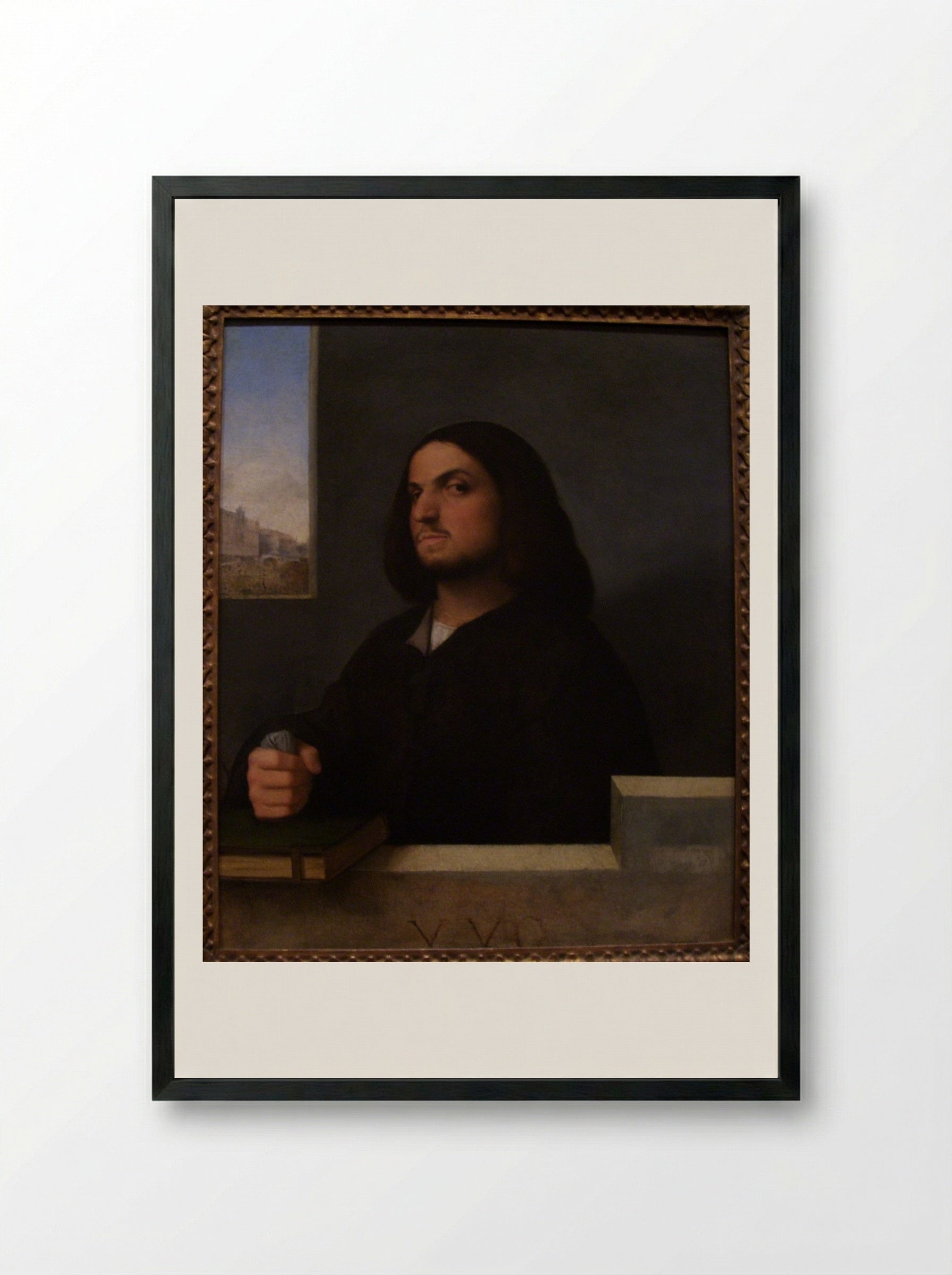 Portrait of a Venetian Gentleman - Giorgione - Framed Print Black