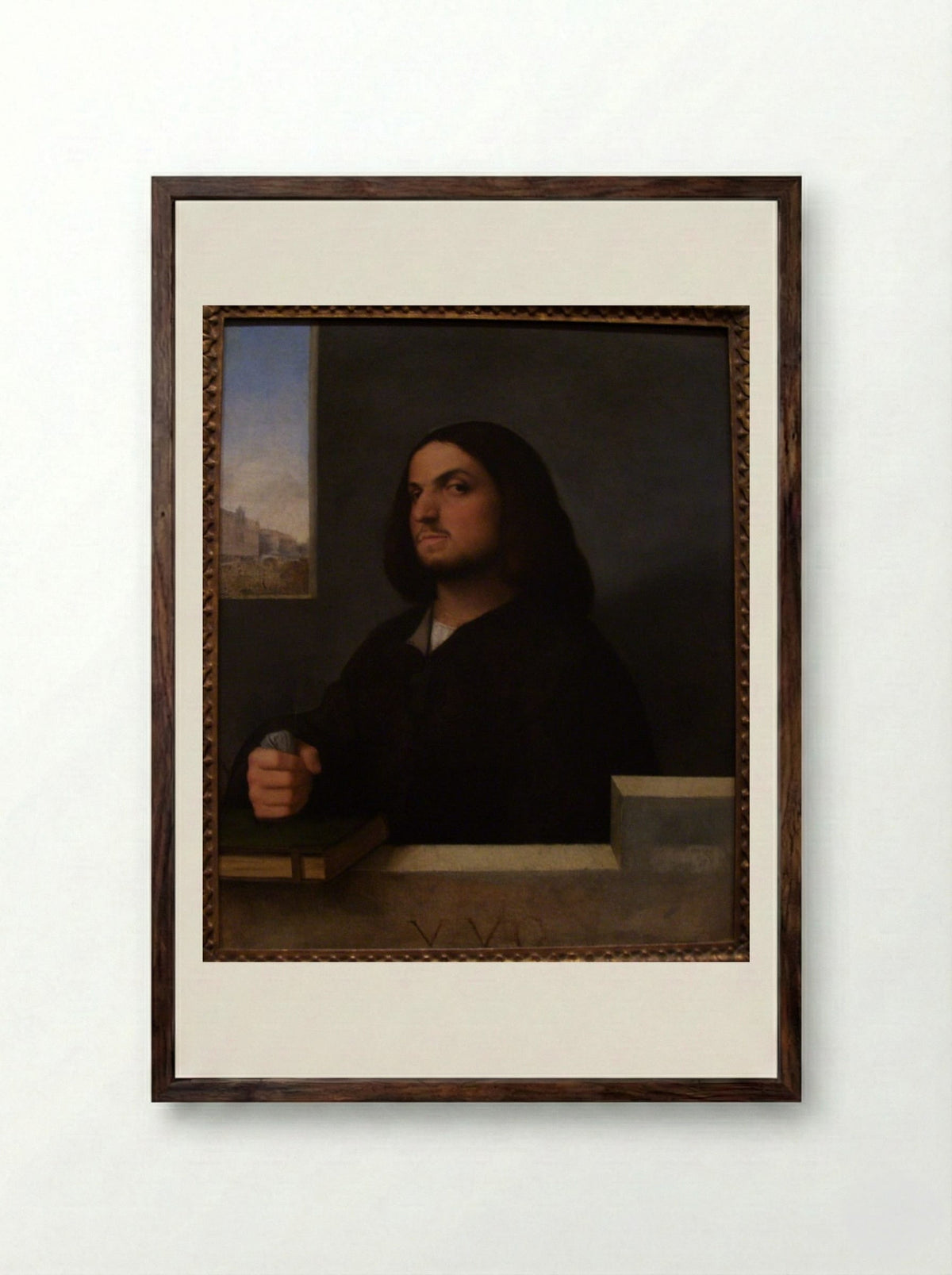 Portrait of a Venetian Gentleman - Giorgione - Framed Print Dark Wood