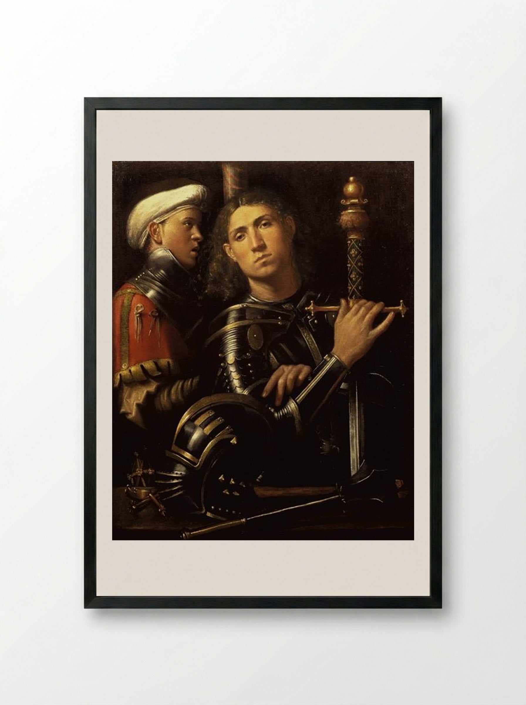 Warrior with Groom - Giorgione - Framed Print Black