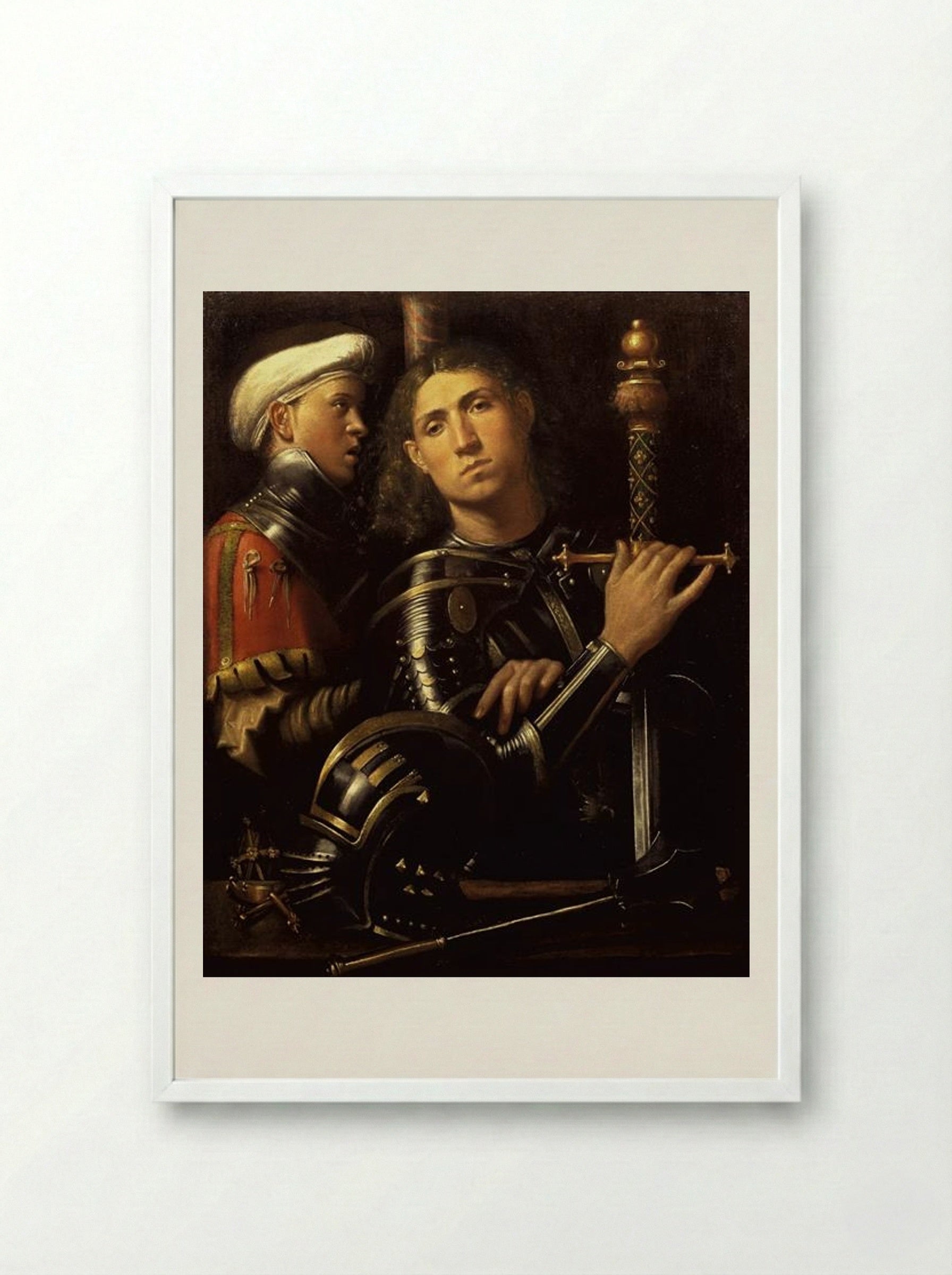 Warrior with Groom - Giorgione - Framed Print White