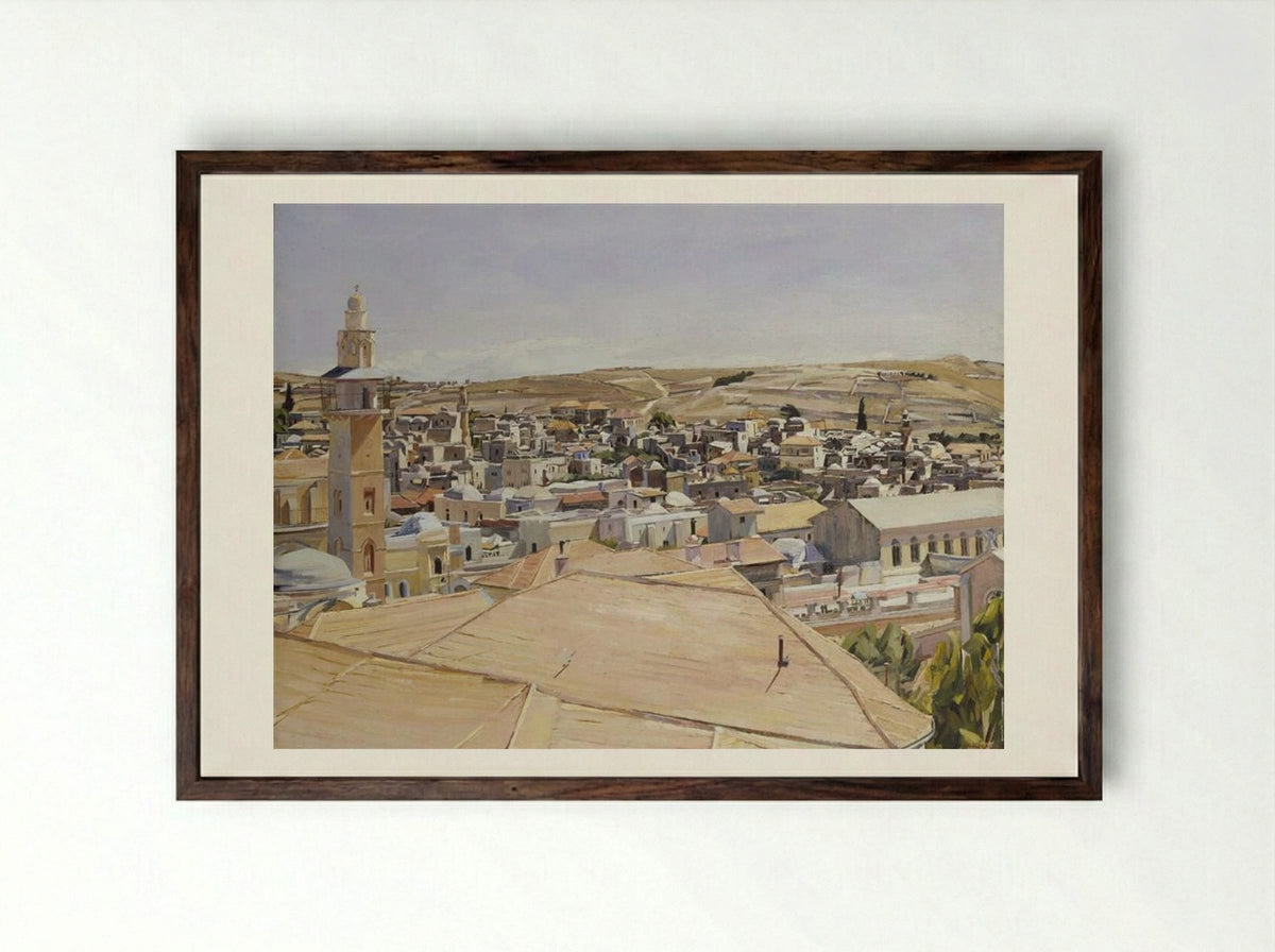 Jerusalem, Looking to Mount Scopus - David Bomberg - Framed Print Dark Wood
